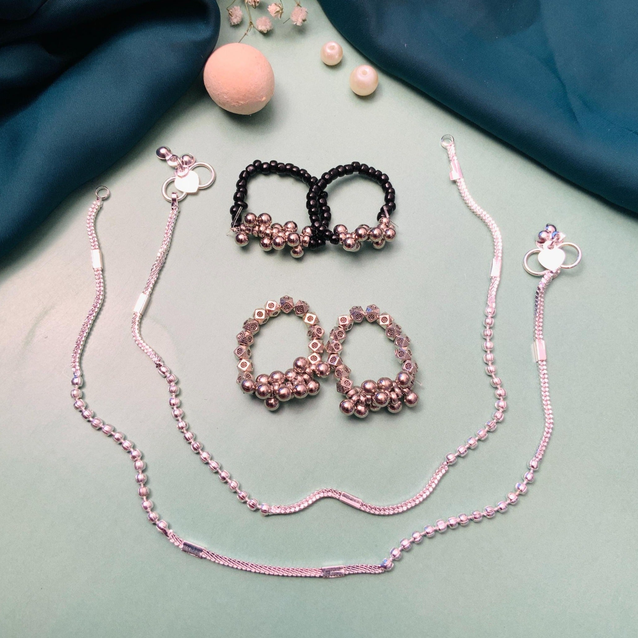 Elegant Silver Oxidised Anklet & Toe Rings Combo - Abdesignsjewellery