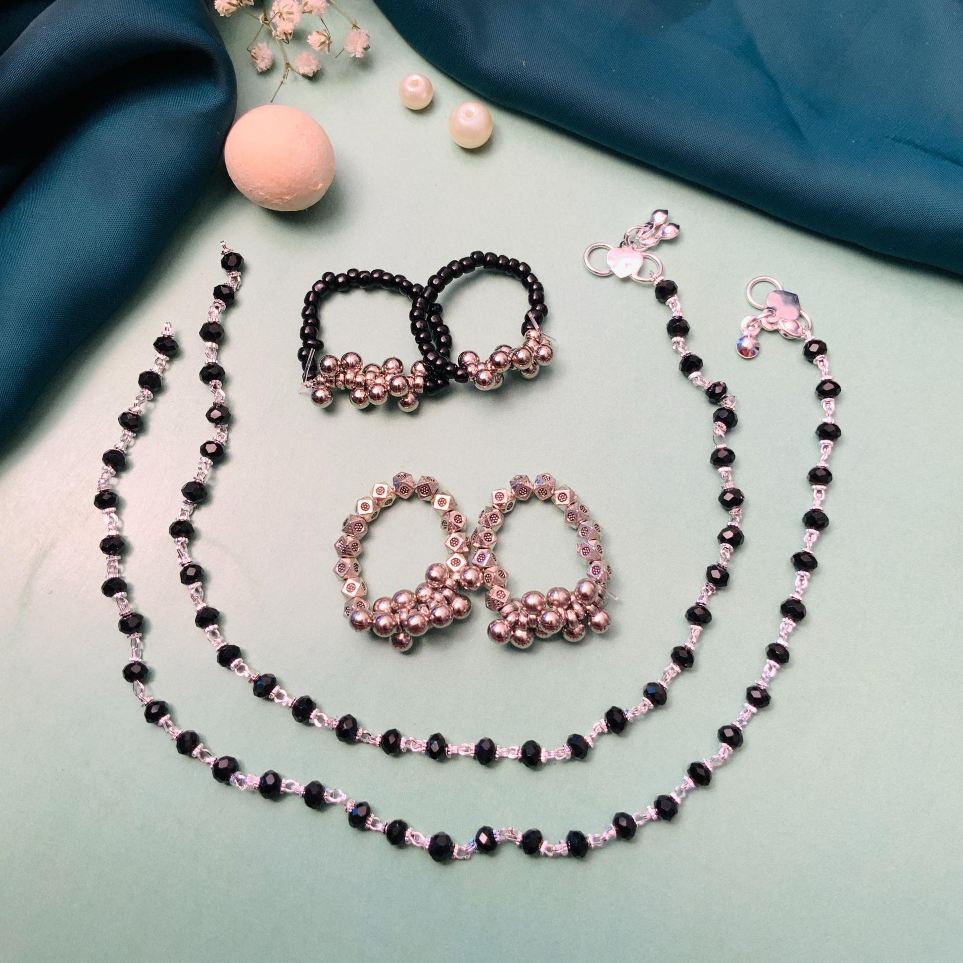 Elegant Silver Oxidised Anklet & Toe Rings Combo - Abdesignsjewellery