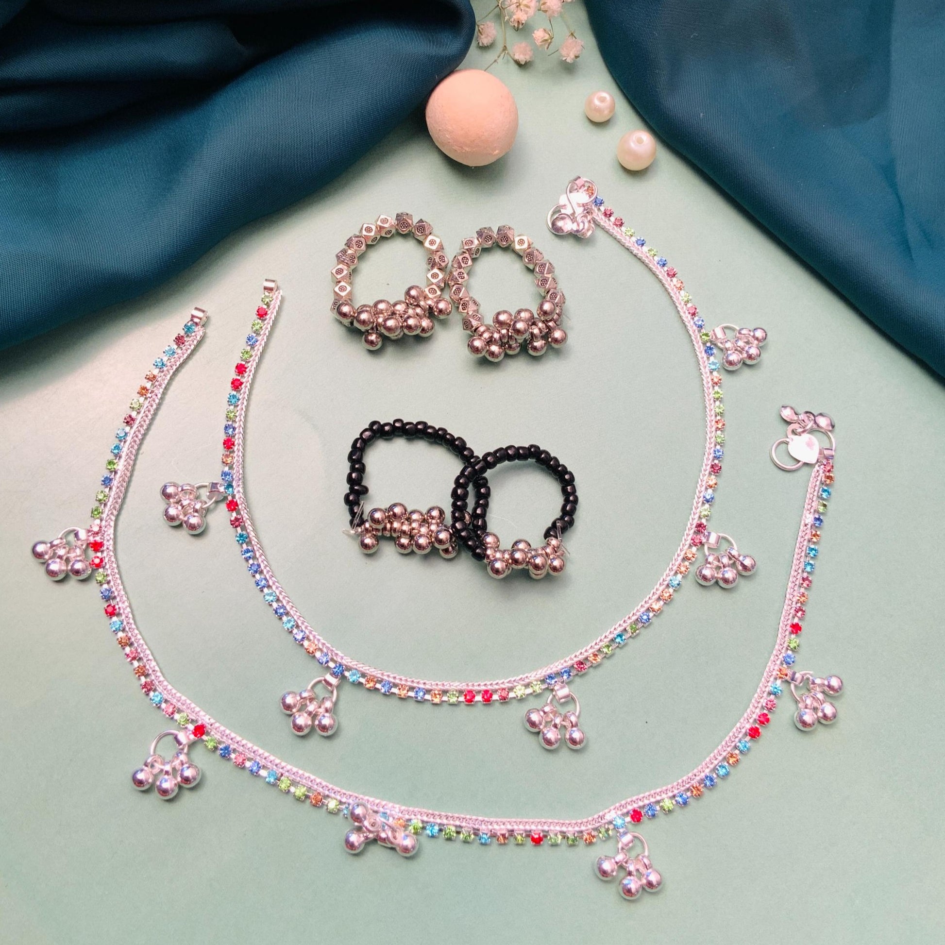 Elegant Silver Oxidised Anklet & Toe Rings Combo - Abdesignsjewellery