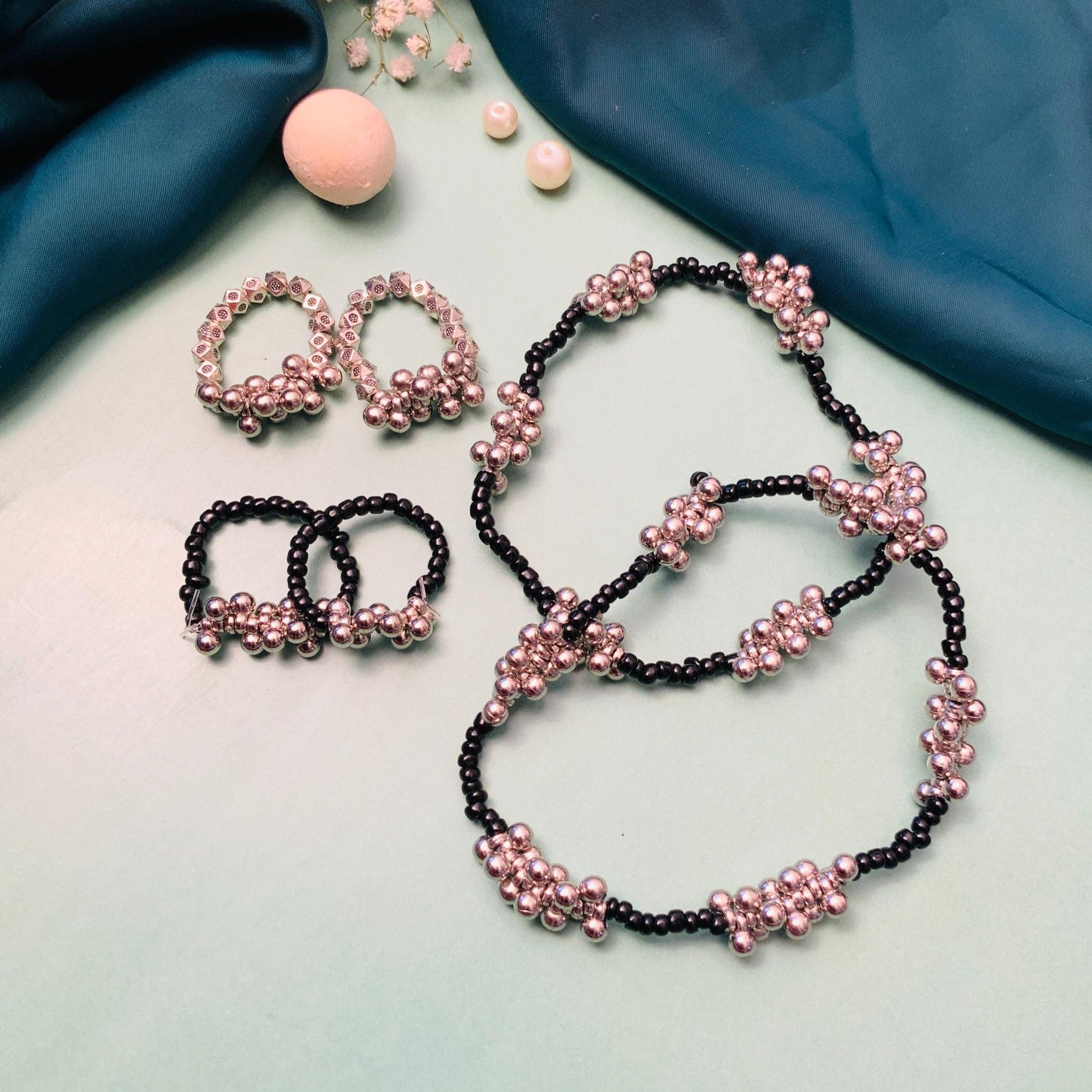 Elegant Silver Oxidised Anklet & Toe Rings Combo - Abdesignsjewellery