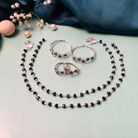 Thumbnail for Charming Silver Oxidised Anklet & Toe Rings Combo - Abdesignsjewellery