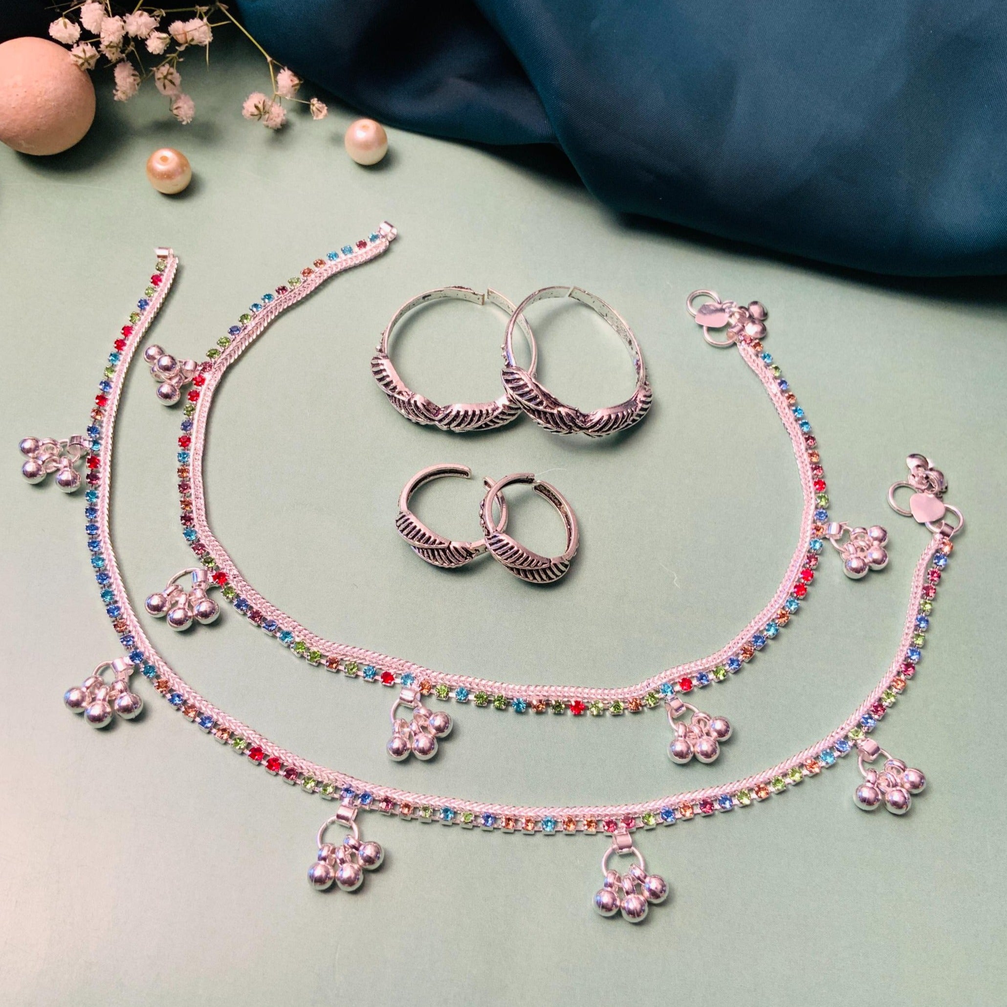 Appealing Silver Oxidised Anklet & Toe Rings Combo - Abdesignsjewellery