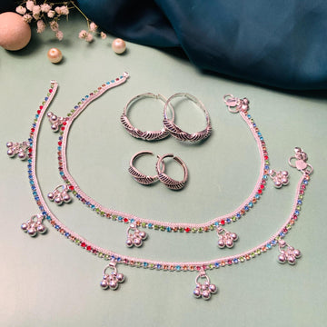 Appealing Silver Oxidised Anklet & Toe Rings Combo - Abdesignsjewellery