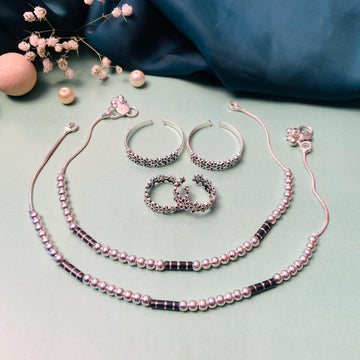 Enchanting Silver Oxidised Anklet & Toe Rings Combo - Abdesignsjewellery