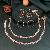Thumbnail for Pleasing Silver Oxidised Anklet & Toe Rings Combo