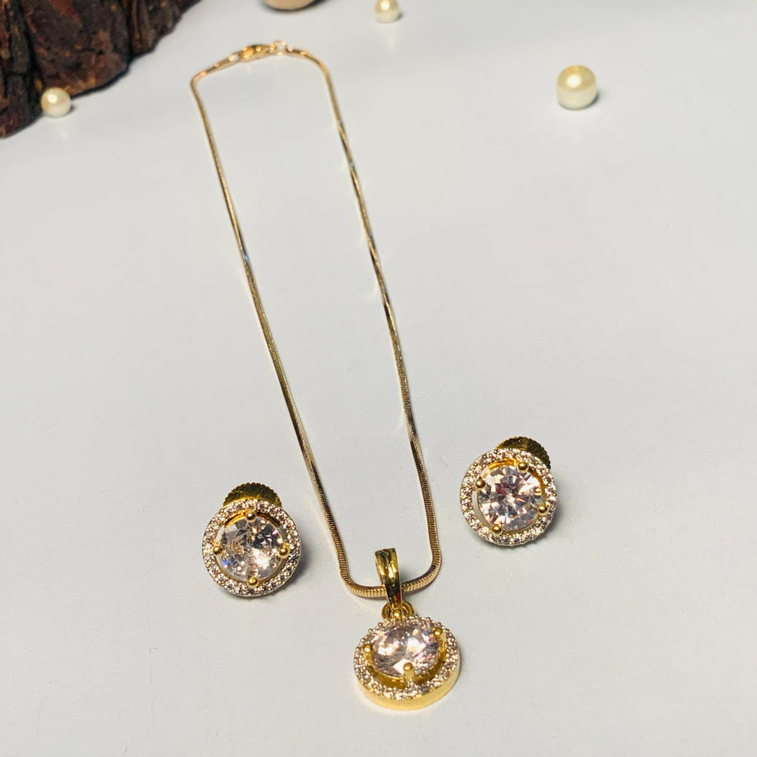 Gold American Diamond Necklace 