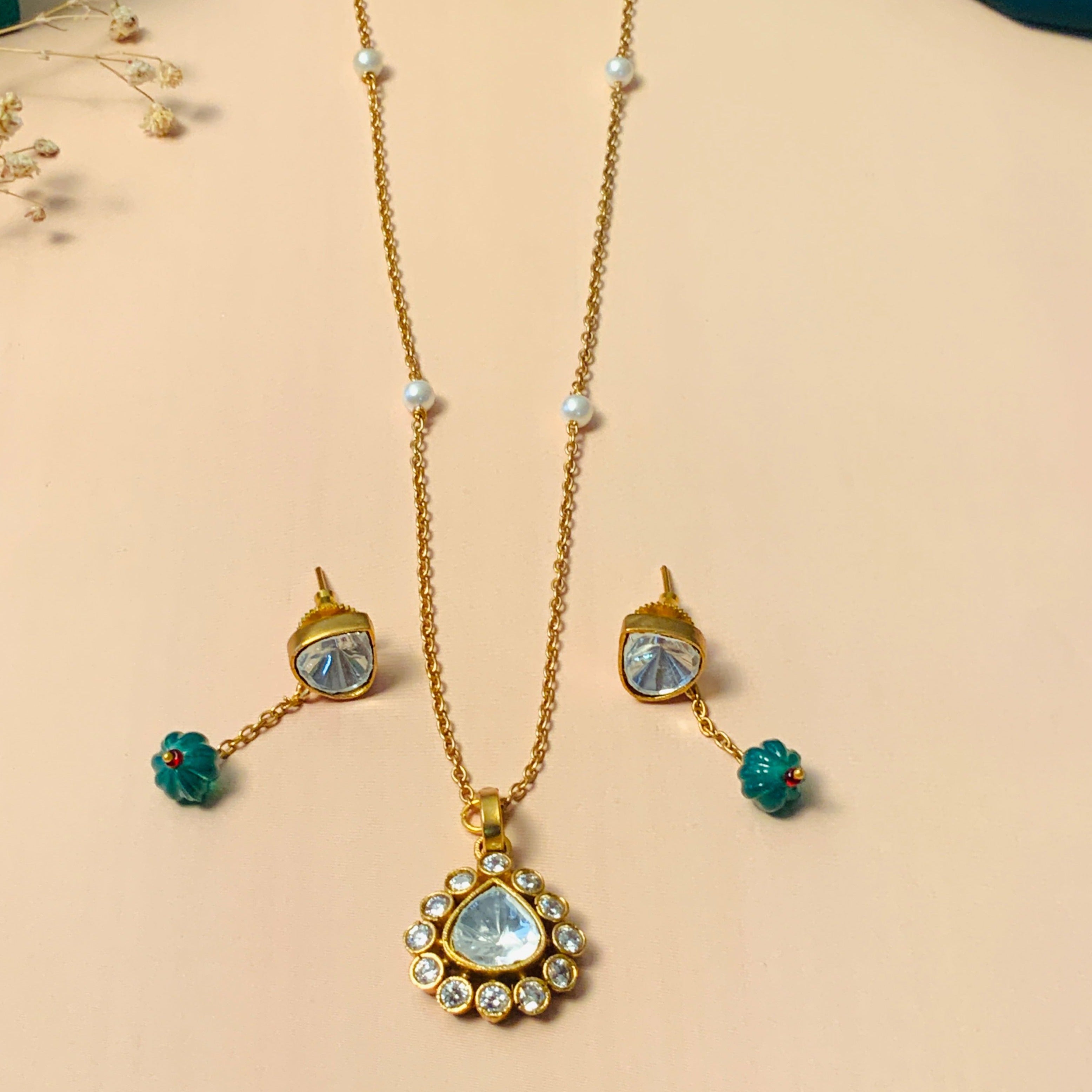 Stunning High Quality Polki Drop Necklace