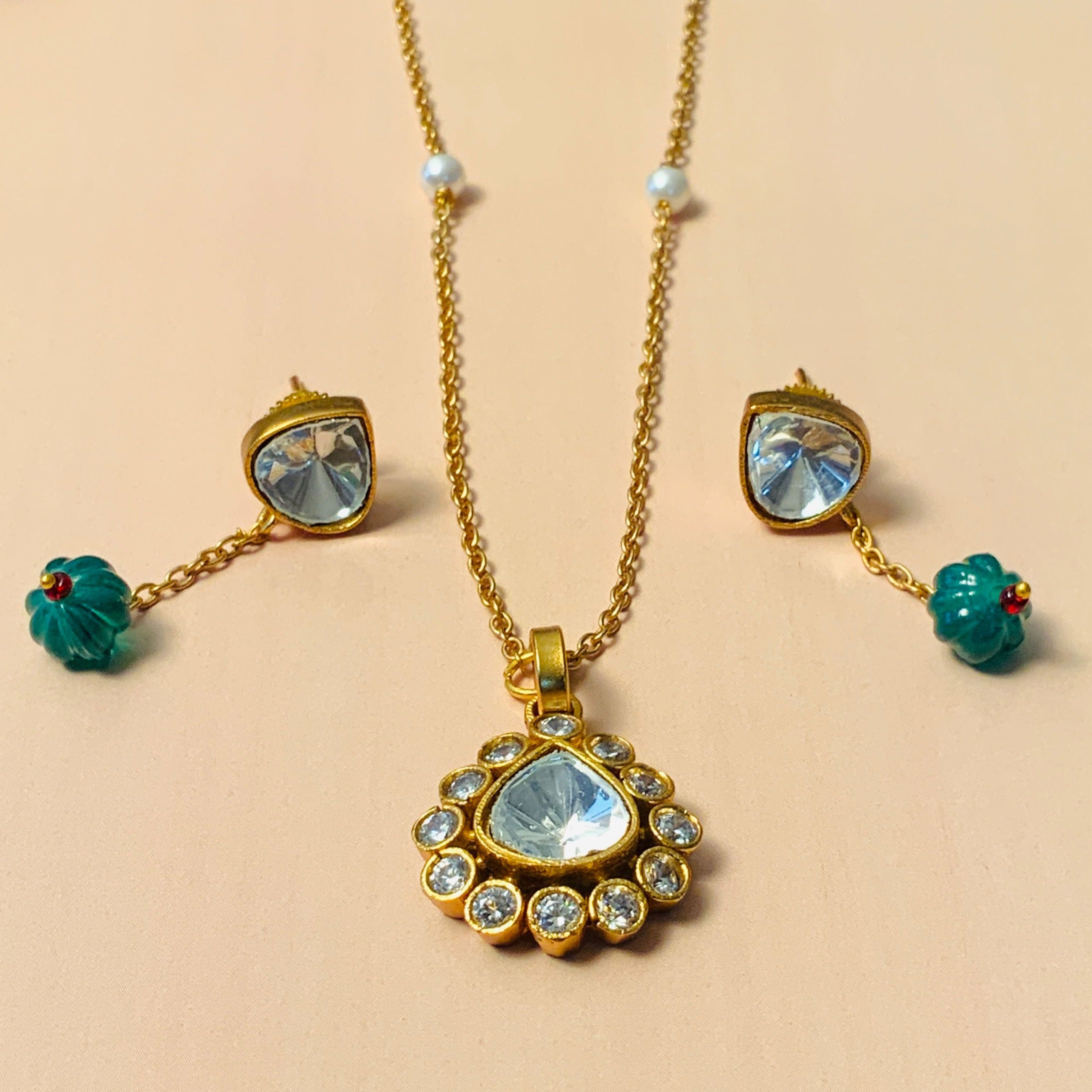 Stunning High Quality Polki Drop Necklace