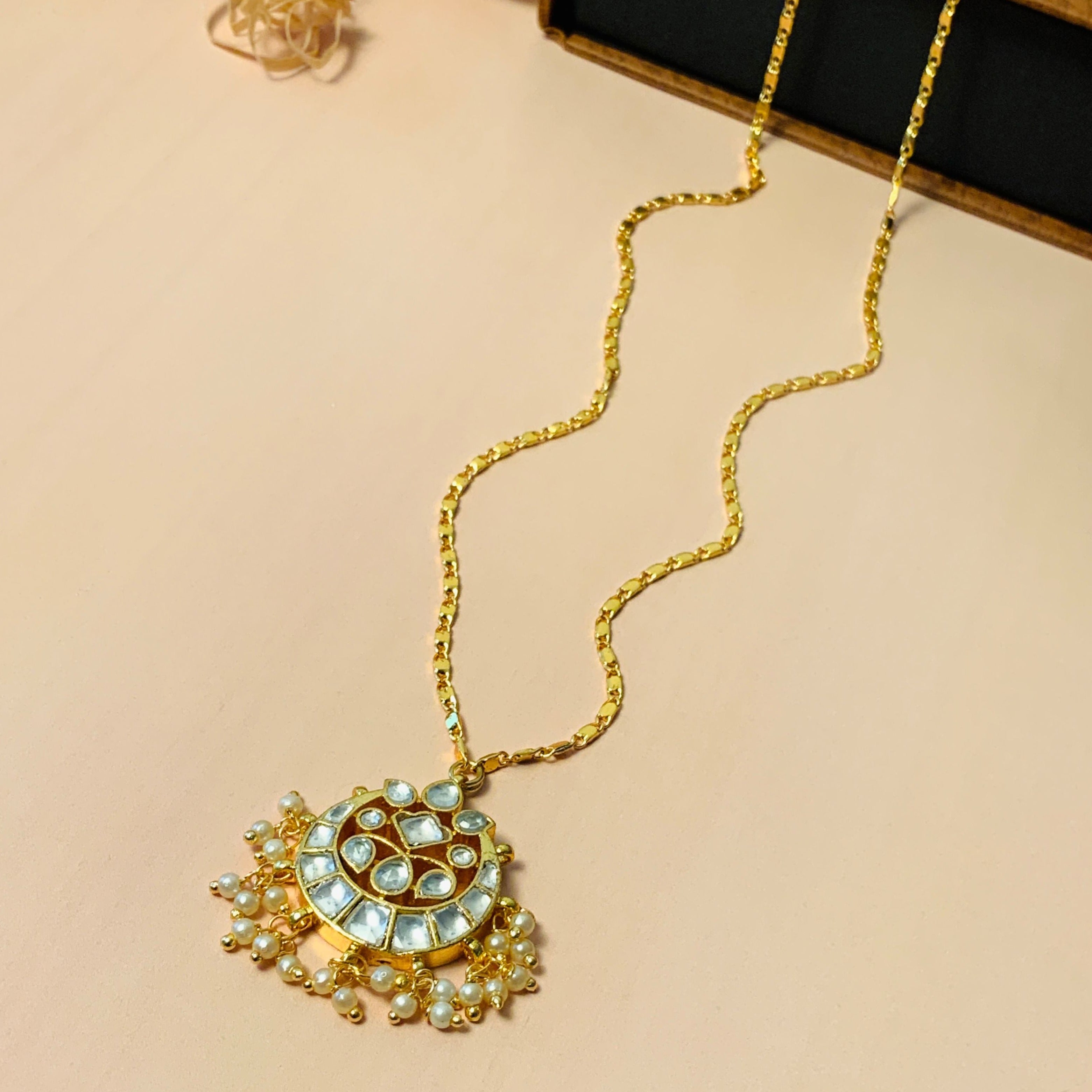 High Quality Gold Plated Pachi kundan Pendant Chain