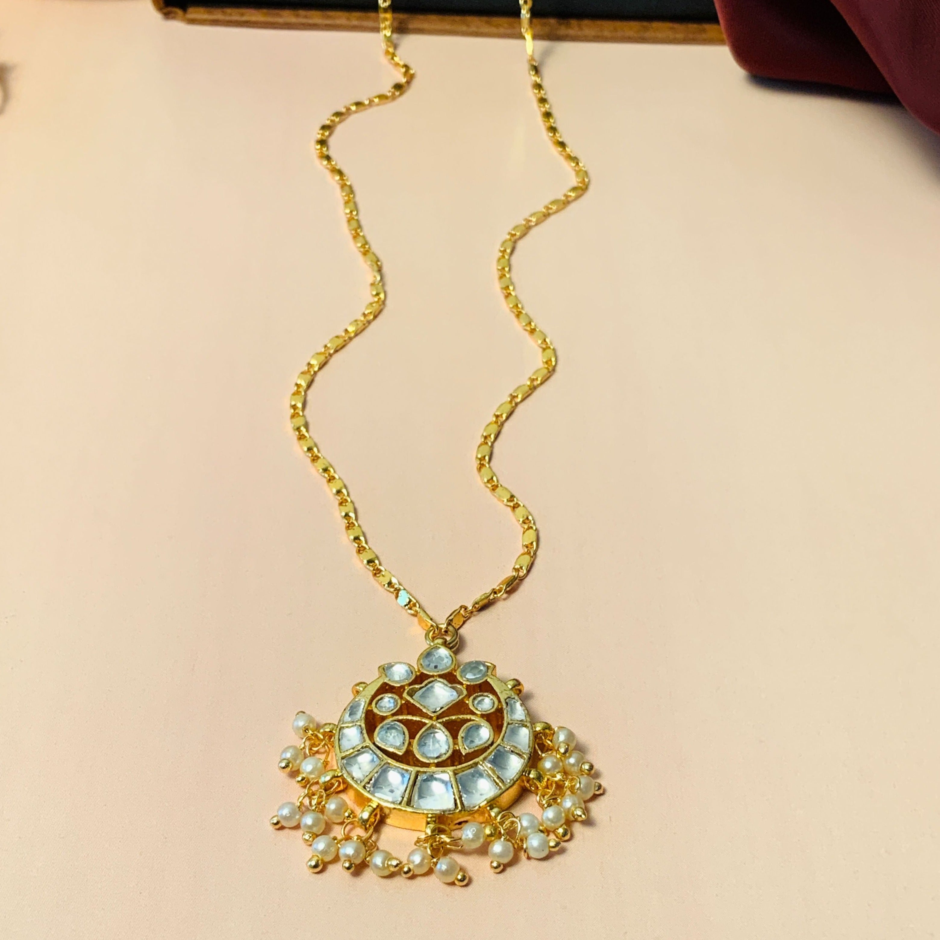 High Quality Gold Plated Pachi kundan Pendant Chain