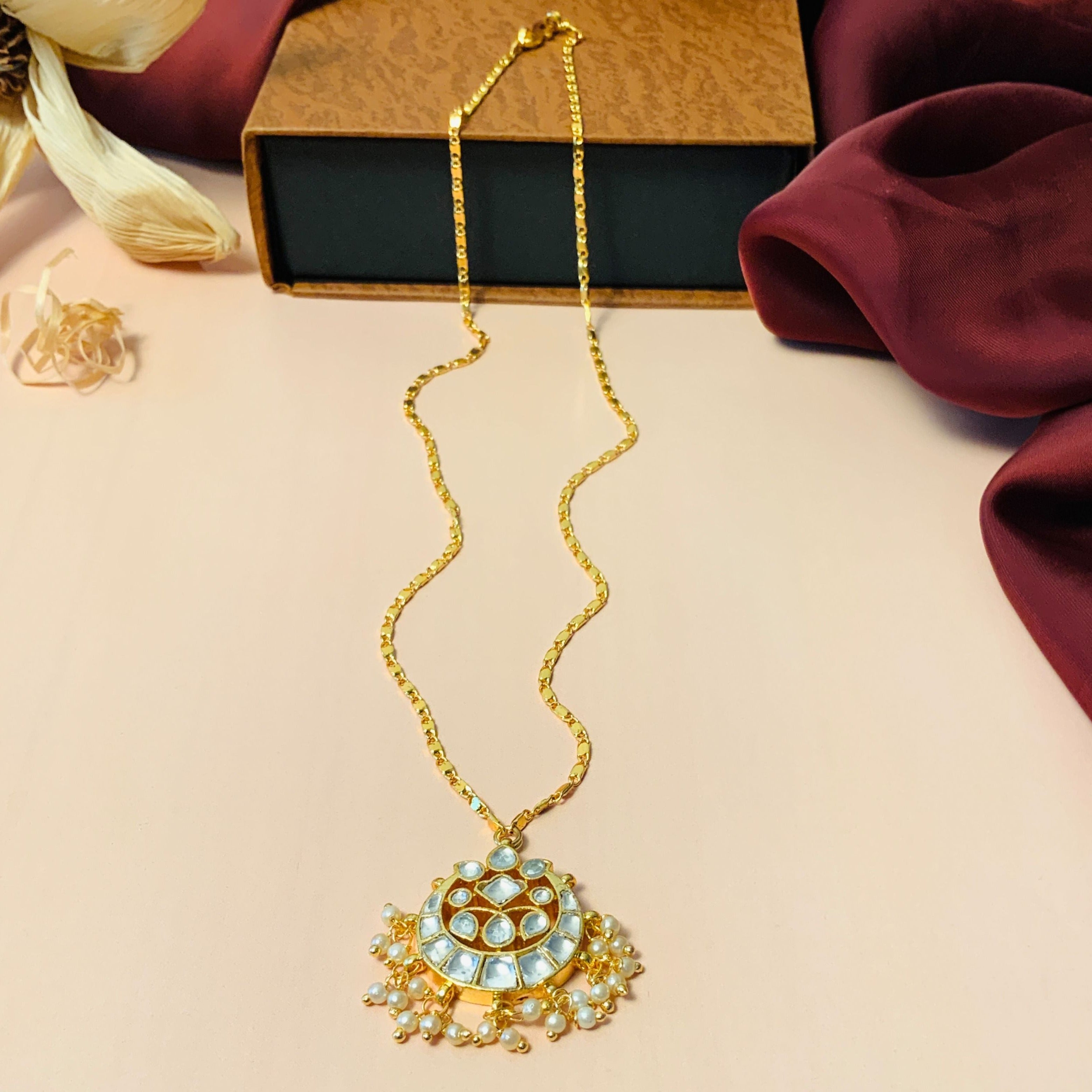 High Quality Gold Plated Pachi kundan Pendant Chain