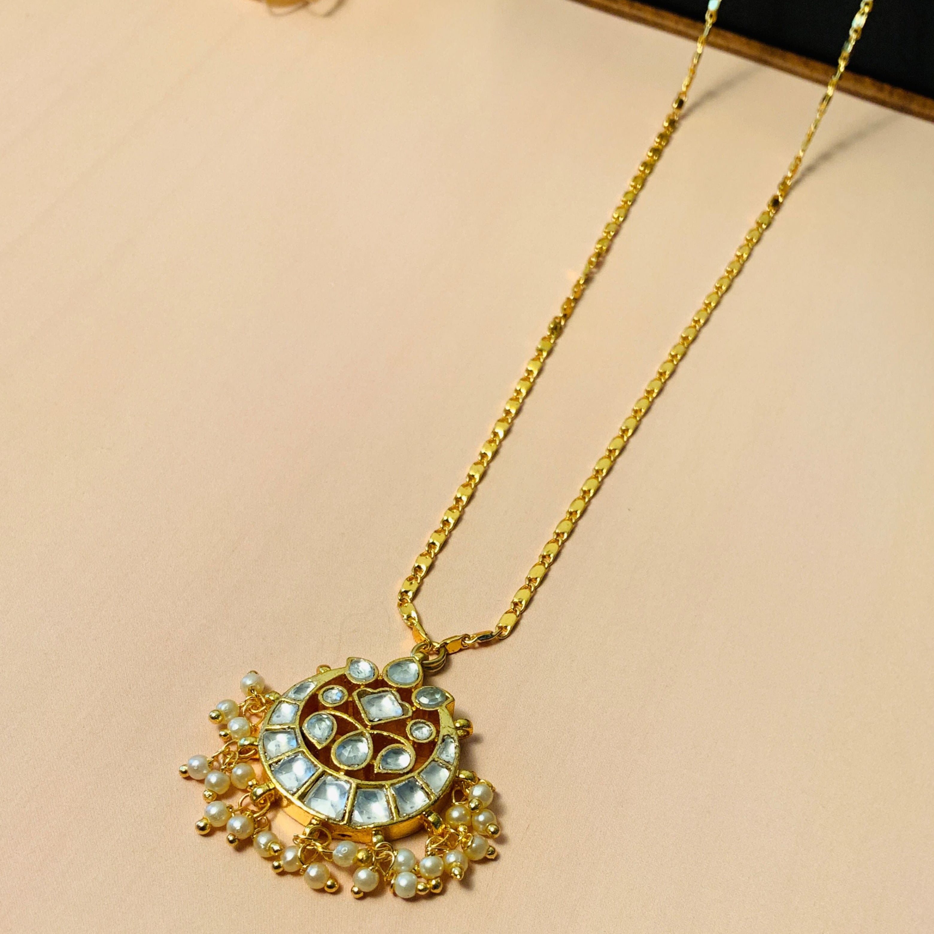 High Quality Gold Plated Pachi kundan Pendant Chain