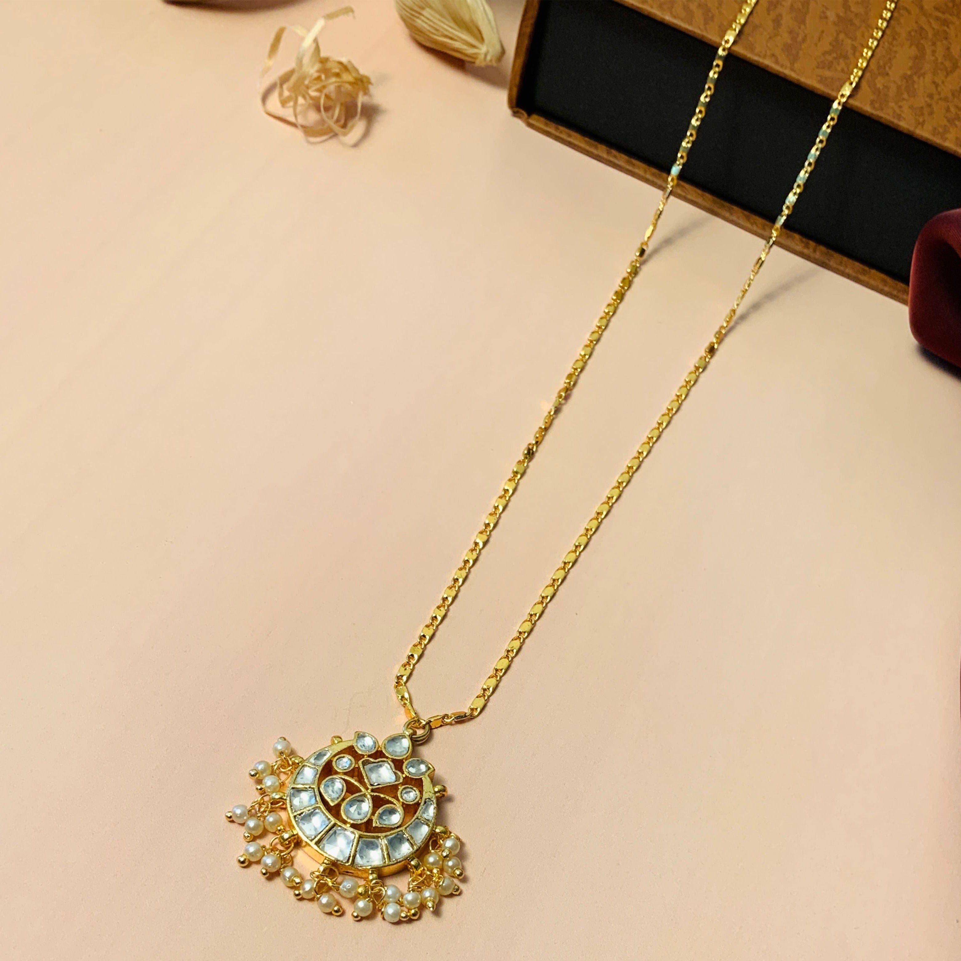High Quality Gold Plated Pachi kundan Pendant Chain