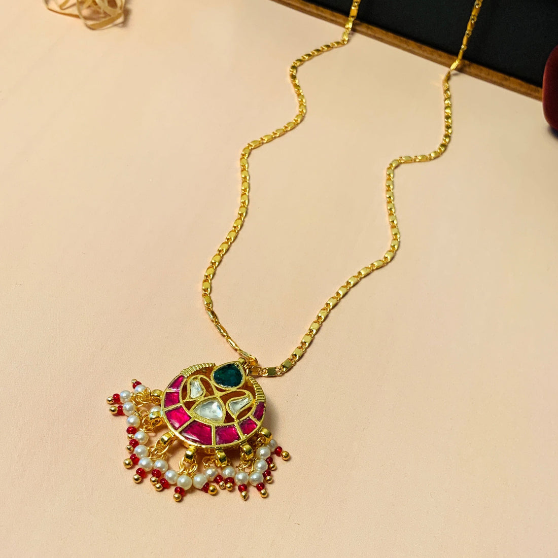 High Quality Gold Plated Pachi kundan Pendant Chain