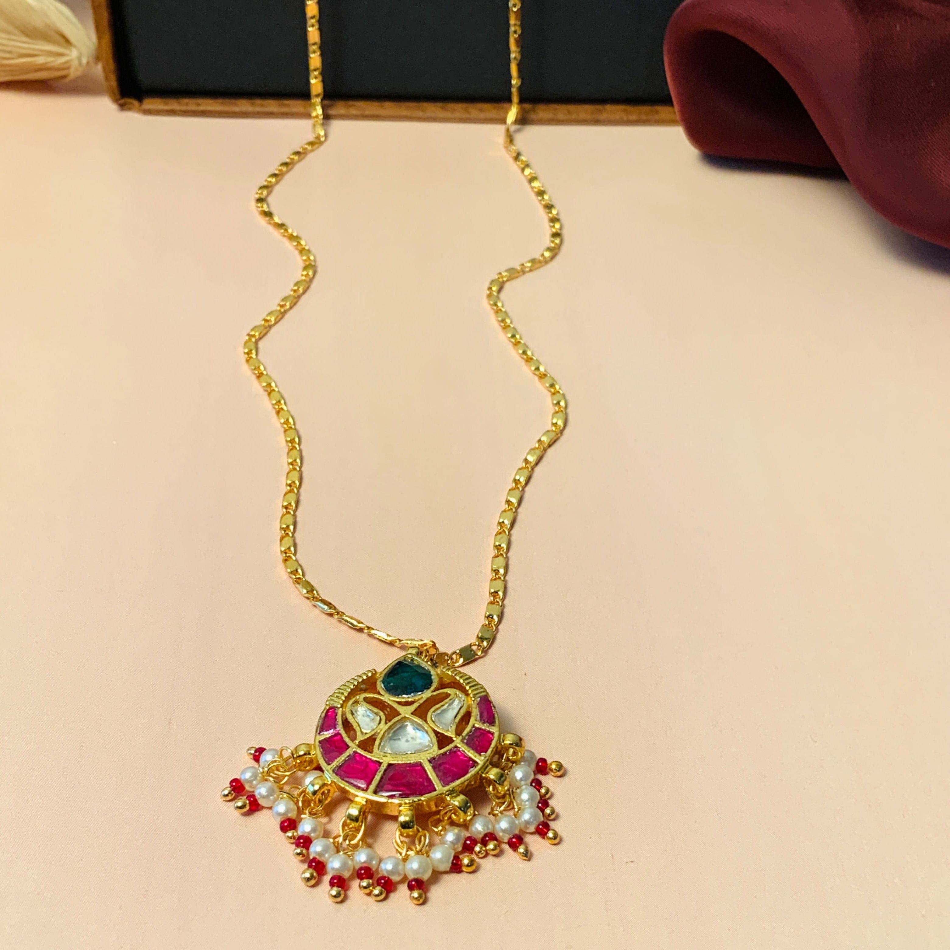 High Quality Gold Plated Pachi kundan Pendant Chain