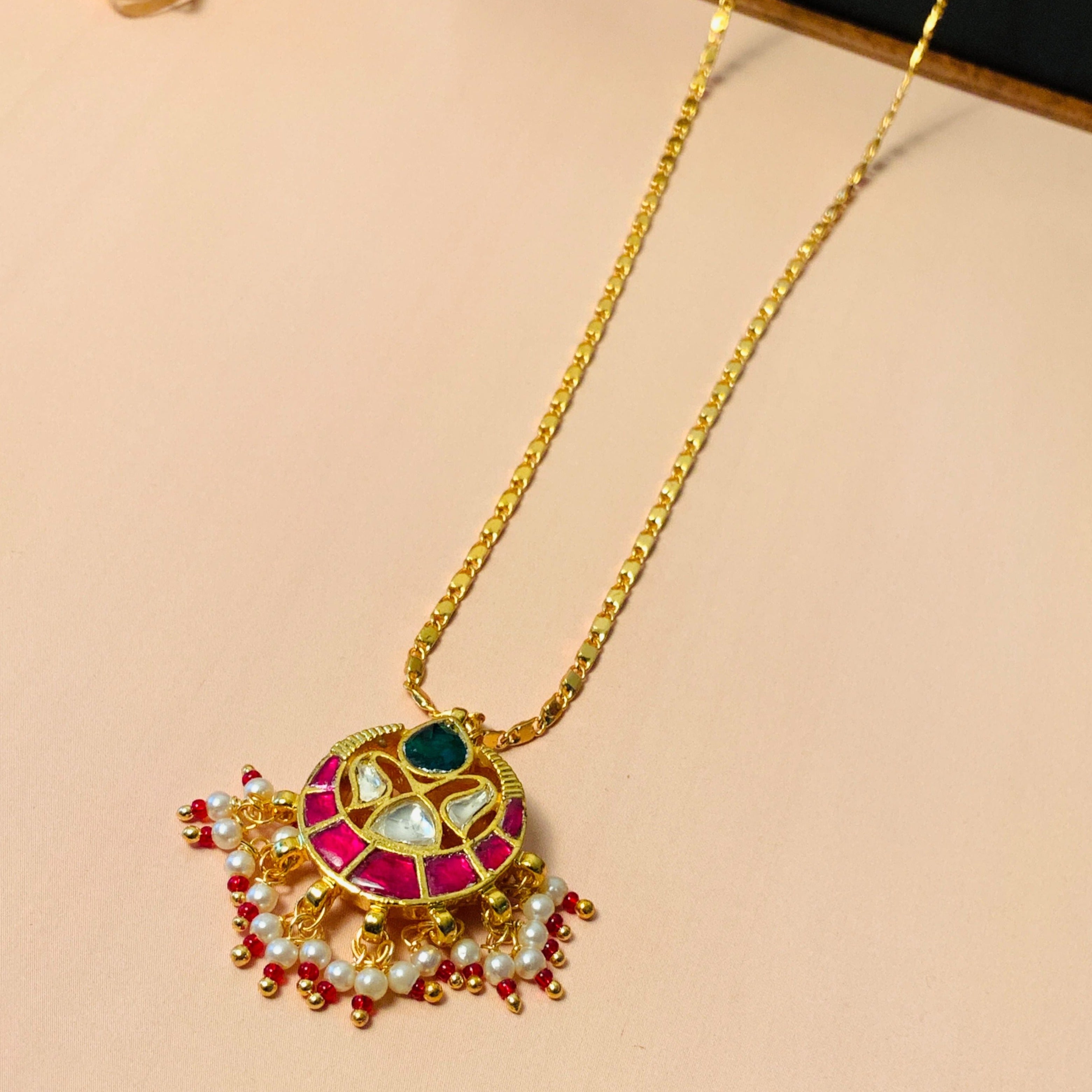 High Quality Gold Plated Pachi kundan Pendant Chain