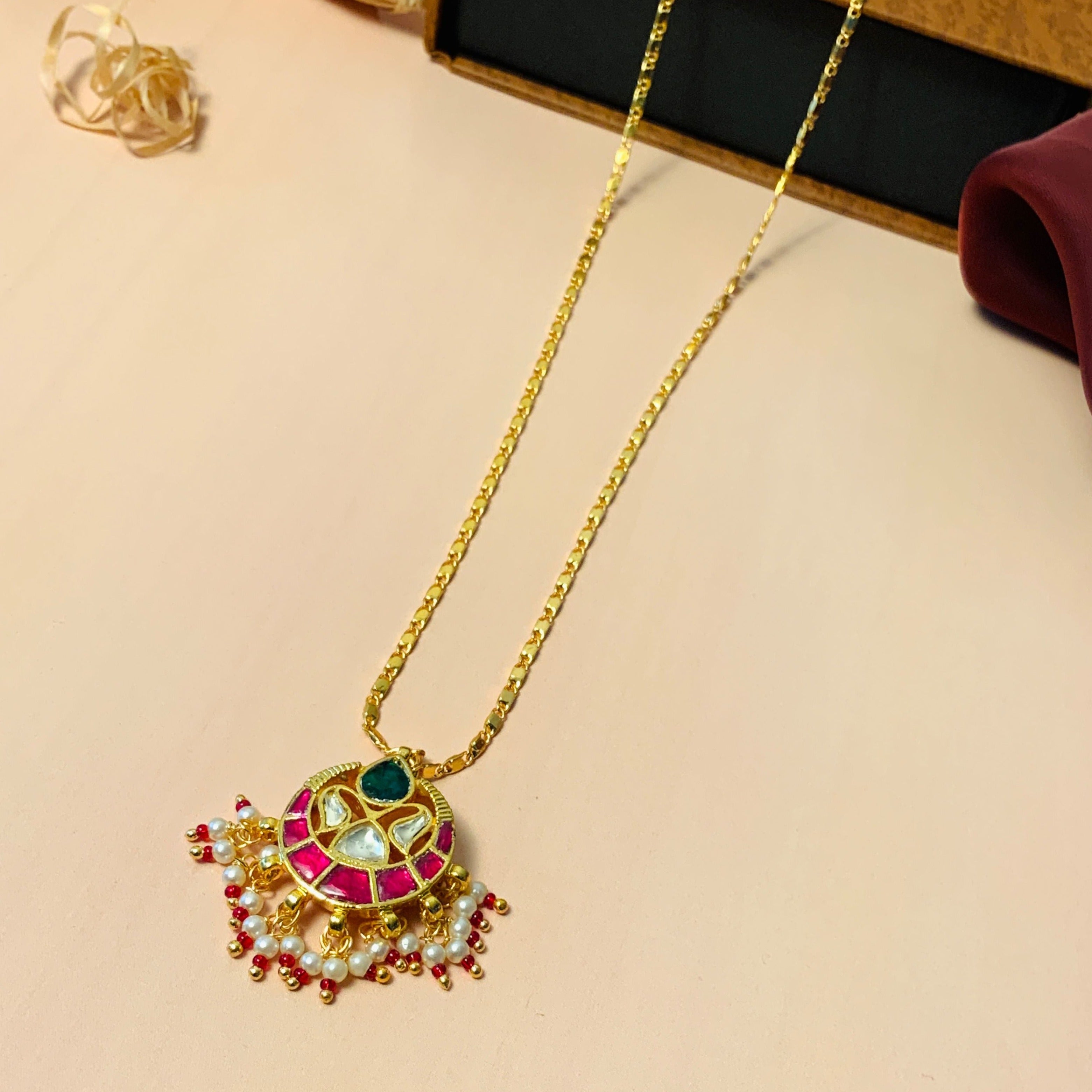 High Quality Gold Plated Pachi kundan Pendant Chain