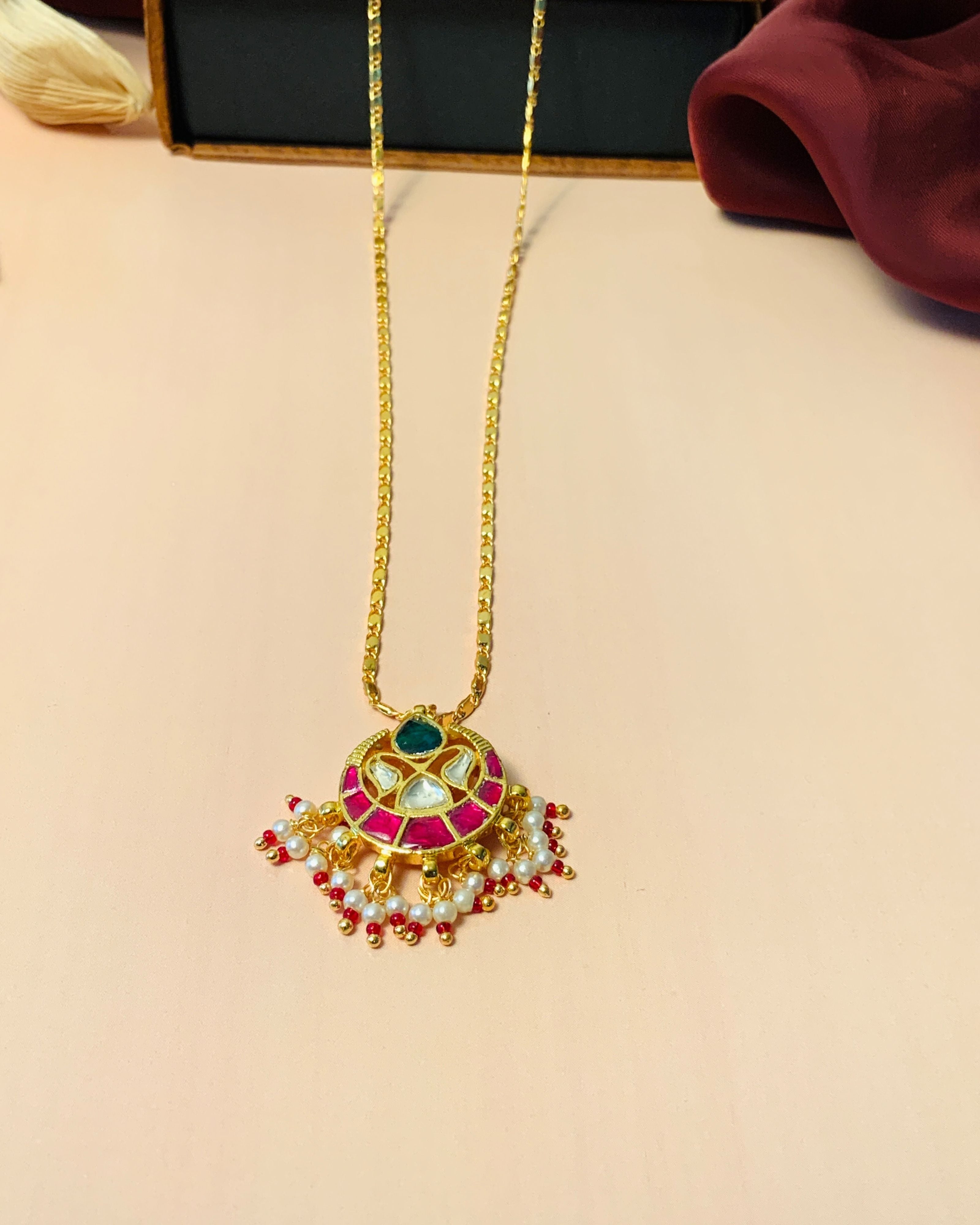 High Quality Gold Plated Pachi kundan Pendant Chain