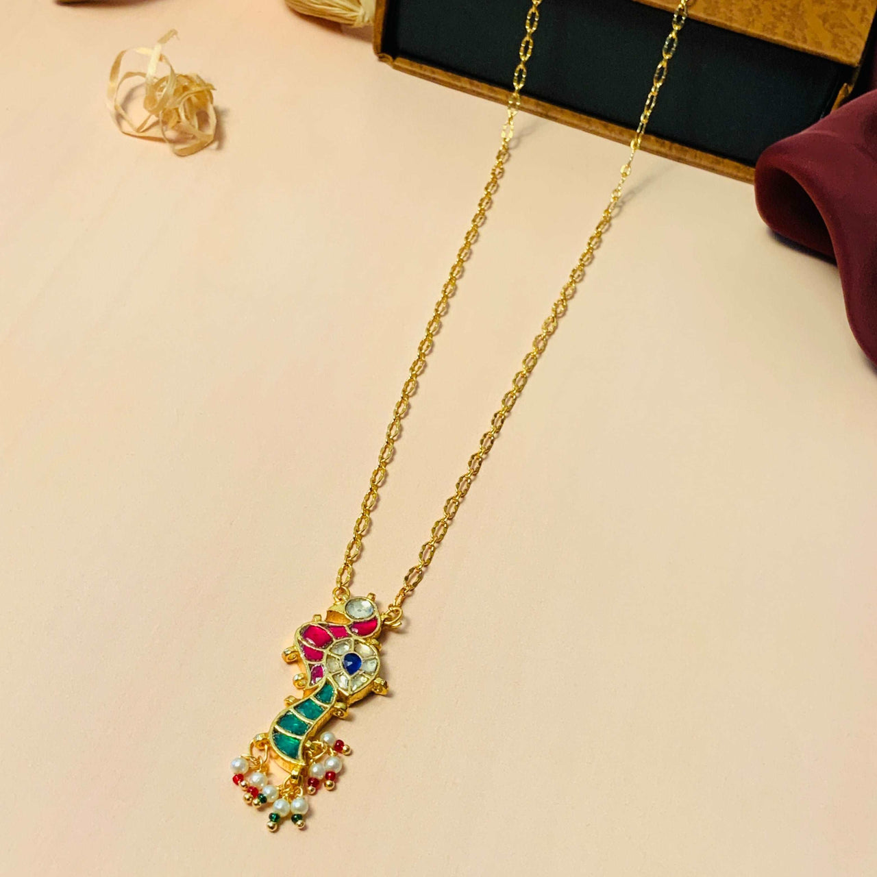 Antique High Quality Gold Plated Pachi kundan Pendant Chain - Abdesignsjewellery