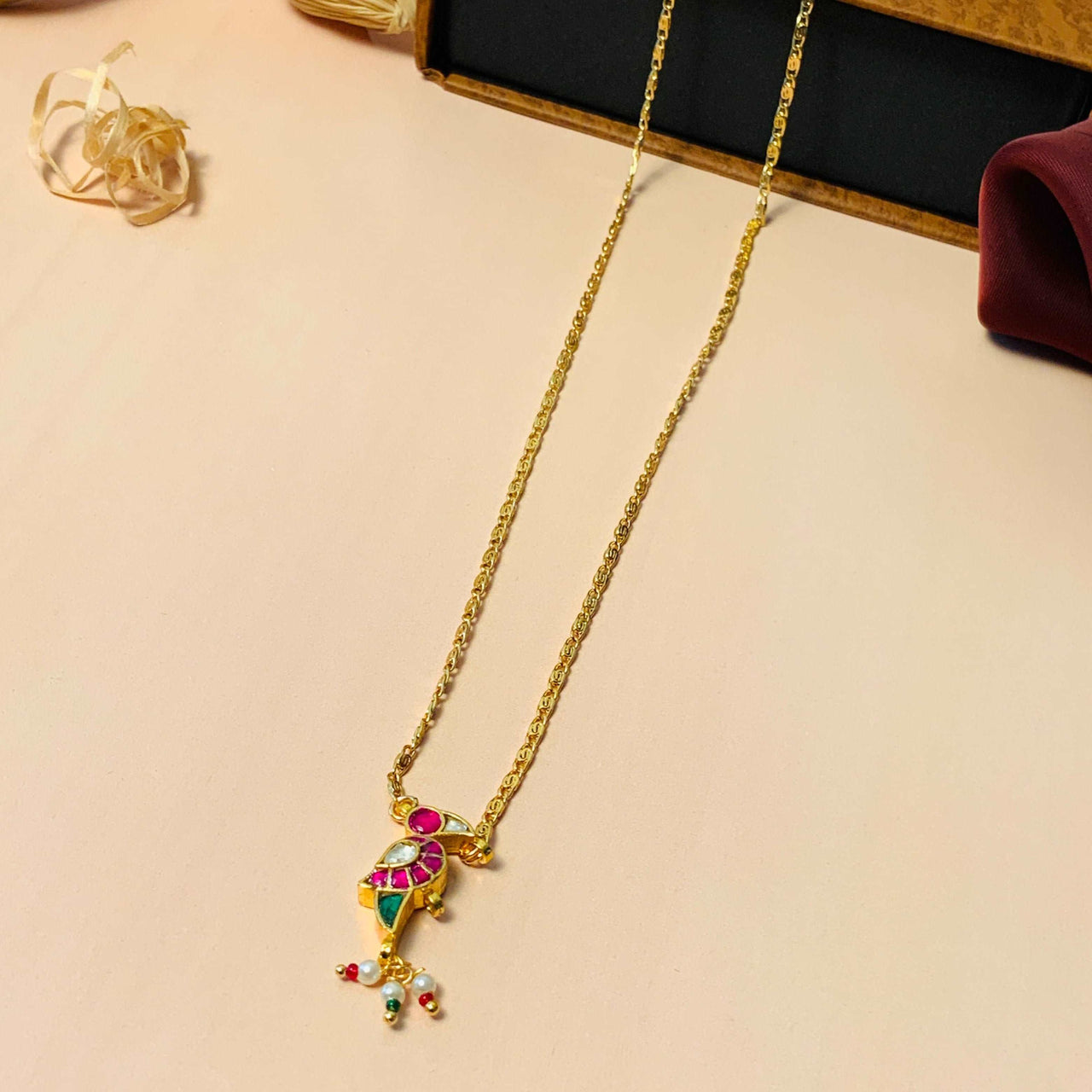 Antique High Quality Gold Plated Pachi kundan Pendant Chain - Abdesignsjewellery