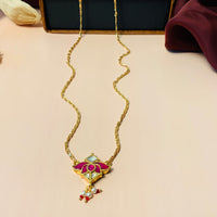 Thumbnail for Gold Plated Lotus Pink Pachi Kundan Pendant Chain