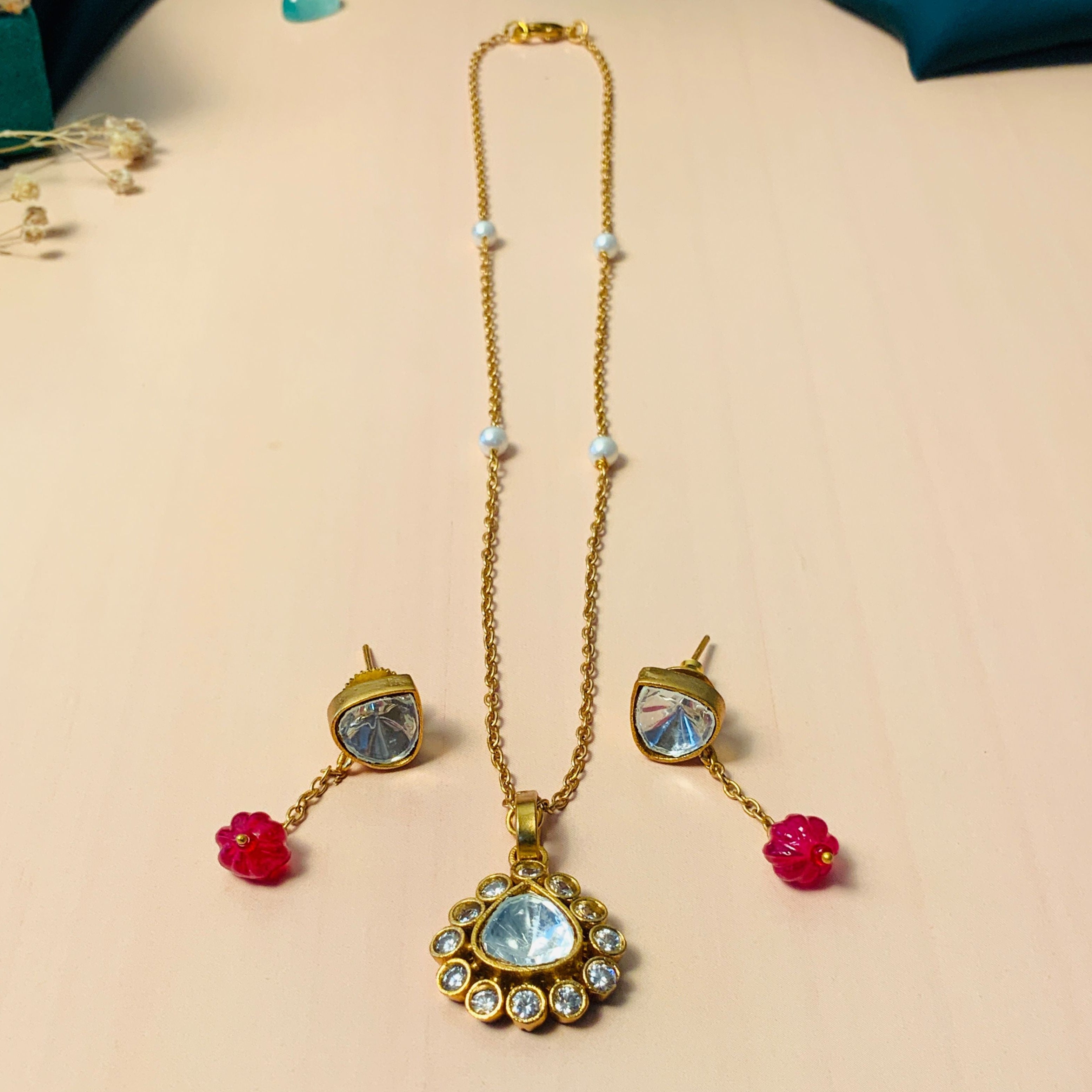 Stunning High Quality Polki Drop Necklace