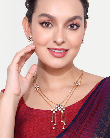 Floral Ahmedabadi Jadau Polki Pearl Mala - Abdesignsjewellery