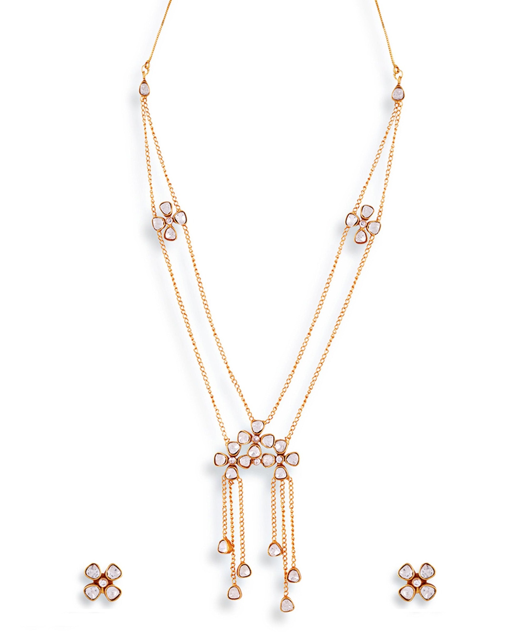 Floral Ahmedabadi Jadau Polki Pearl Mala - Abdesignsjewellery