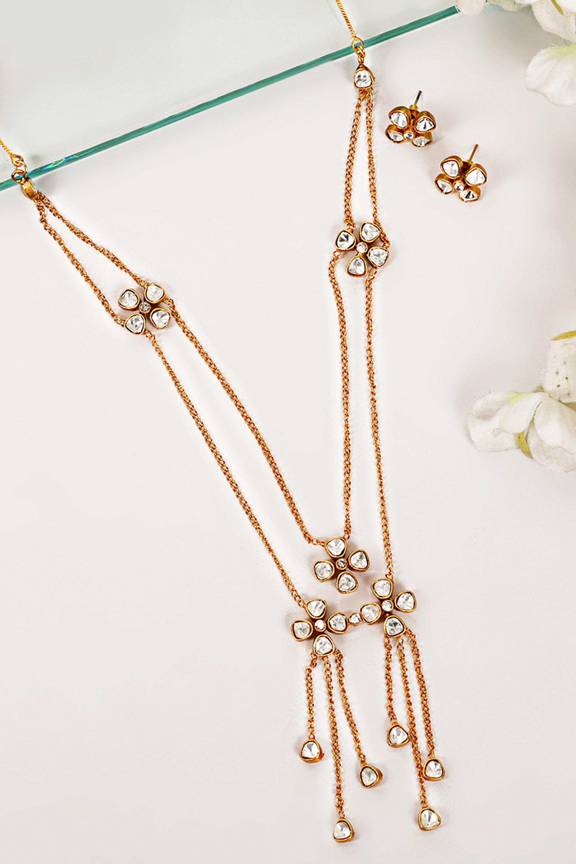 Floral Ahmedabadi Jadau Polki Pearl Mala - Abdesignsjewellery