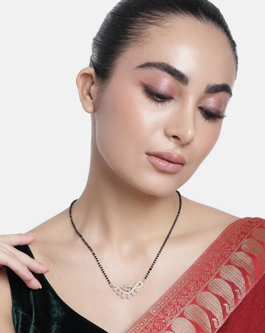 Flower Rose Gold Plated American Diamond Mangalsutra