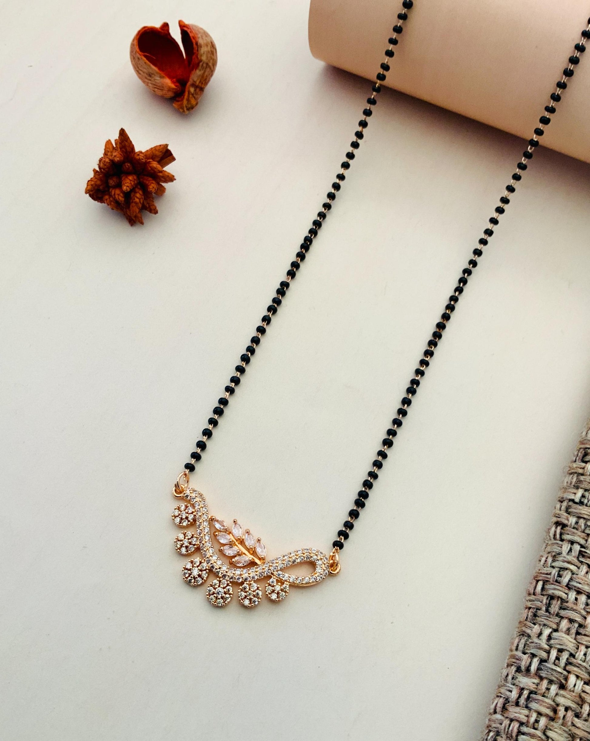 Flower Rose Gold Plated American Diamond Mangalsutra - Abdesignsjewellery