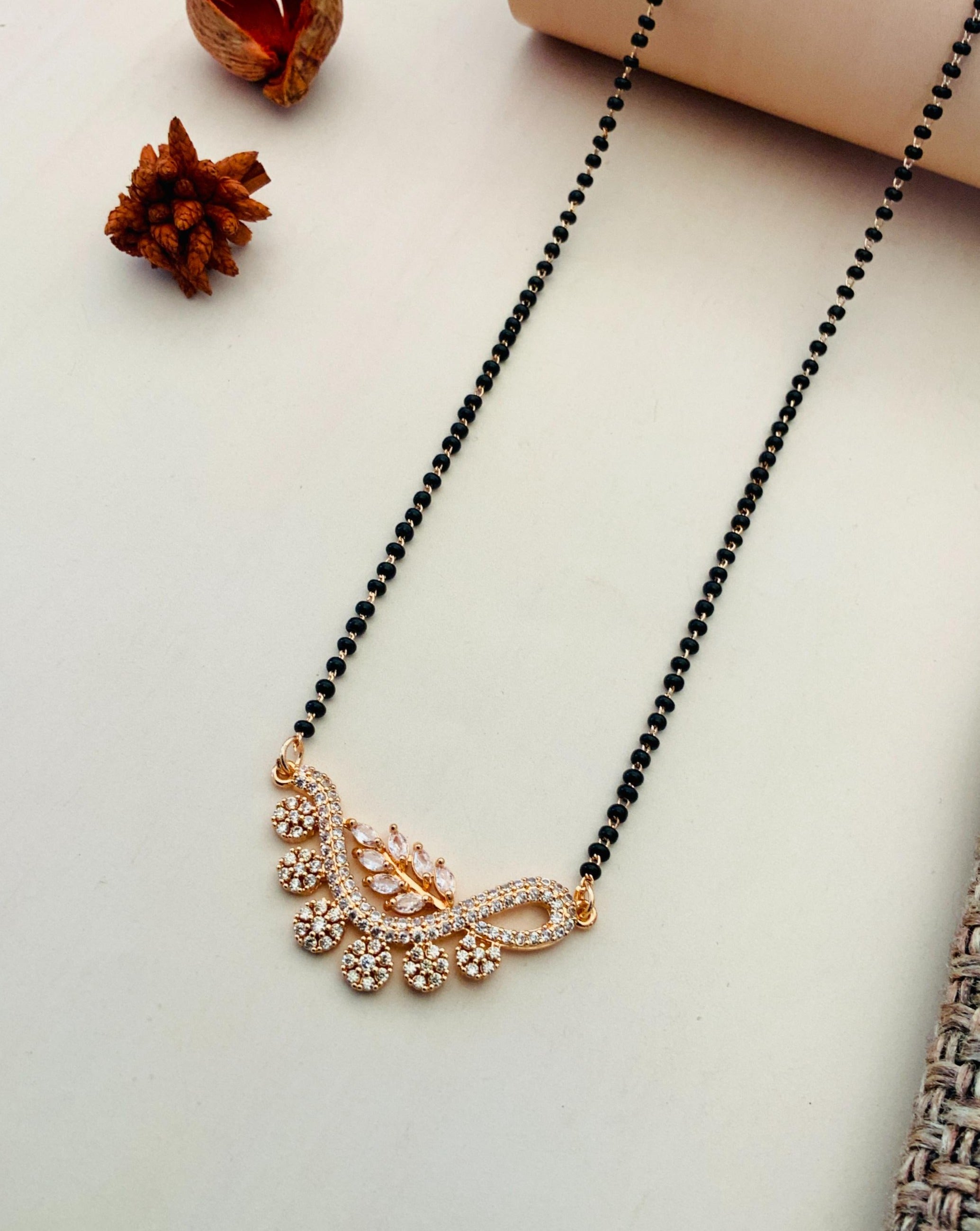 Flower Rose Gold Plated American Diamond Mangalsutra - Abdesignsjewellery