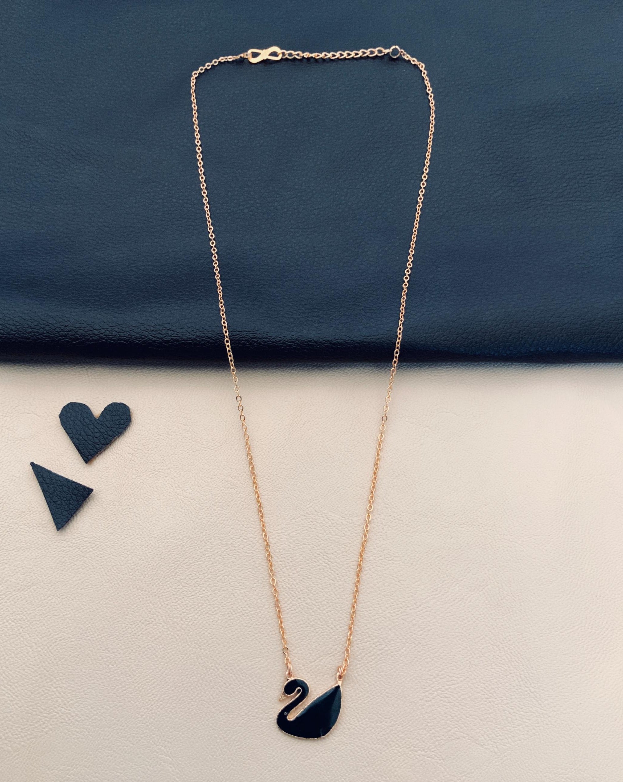 Handpaint Black Swan Rose Gold Chain - Abdesignsjewellery