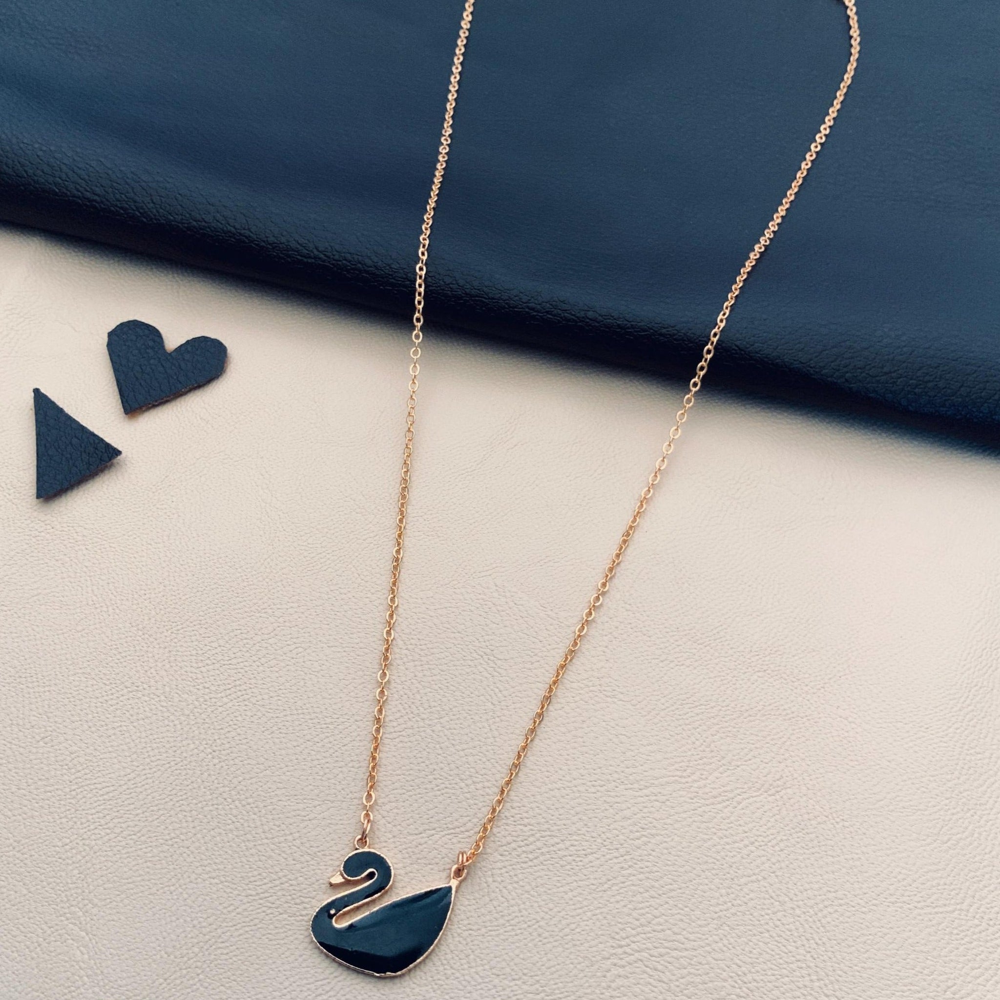 Handpaint Black Swan Rose Gold Chain - Abdesignsjewellery