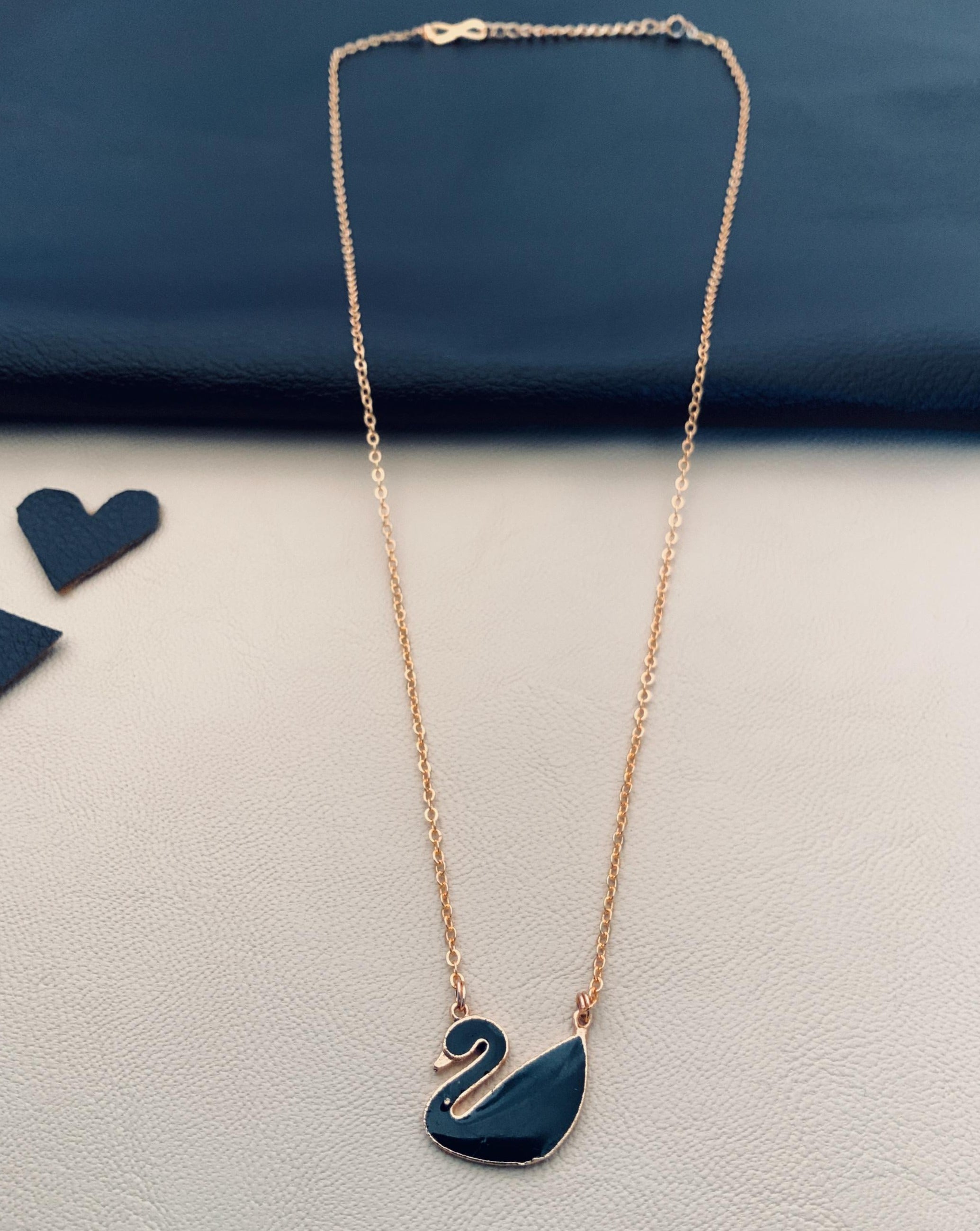 Handpaint Black Swan Rose Gold Chain - Abdesignsjewellery