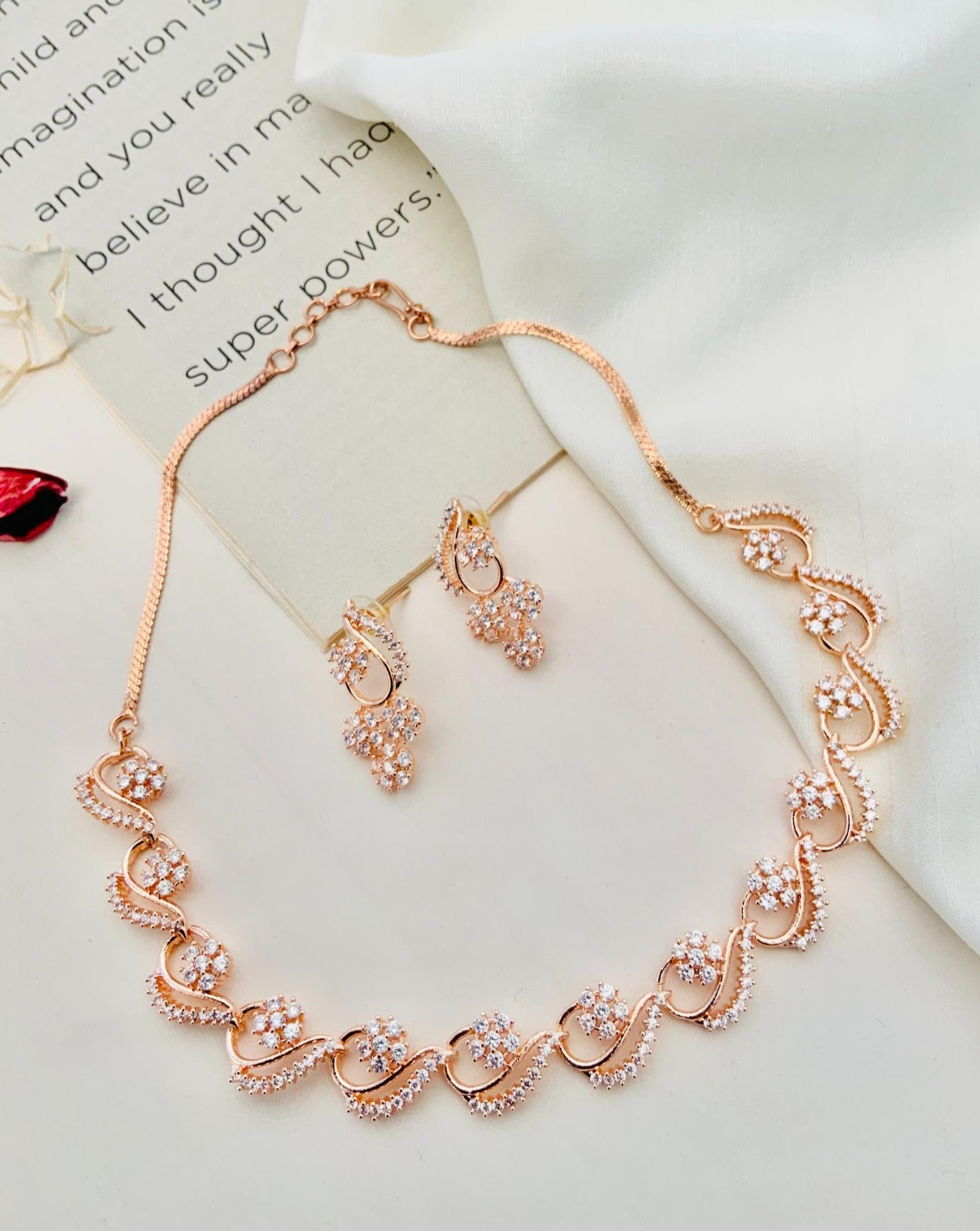 RoseGold Plated American Diamond Necklace Set