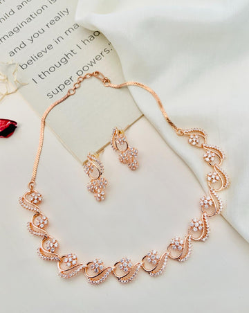 RoseGold Plated American Diamond Necklace Set