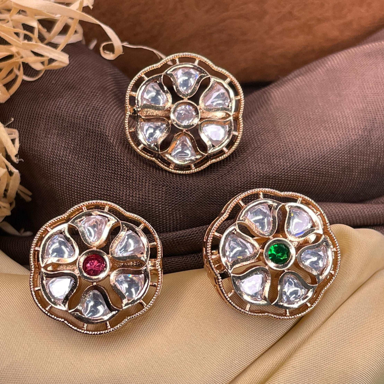 Alluring Polki 3 Flower Combo Ring - Abdesignsjewellery