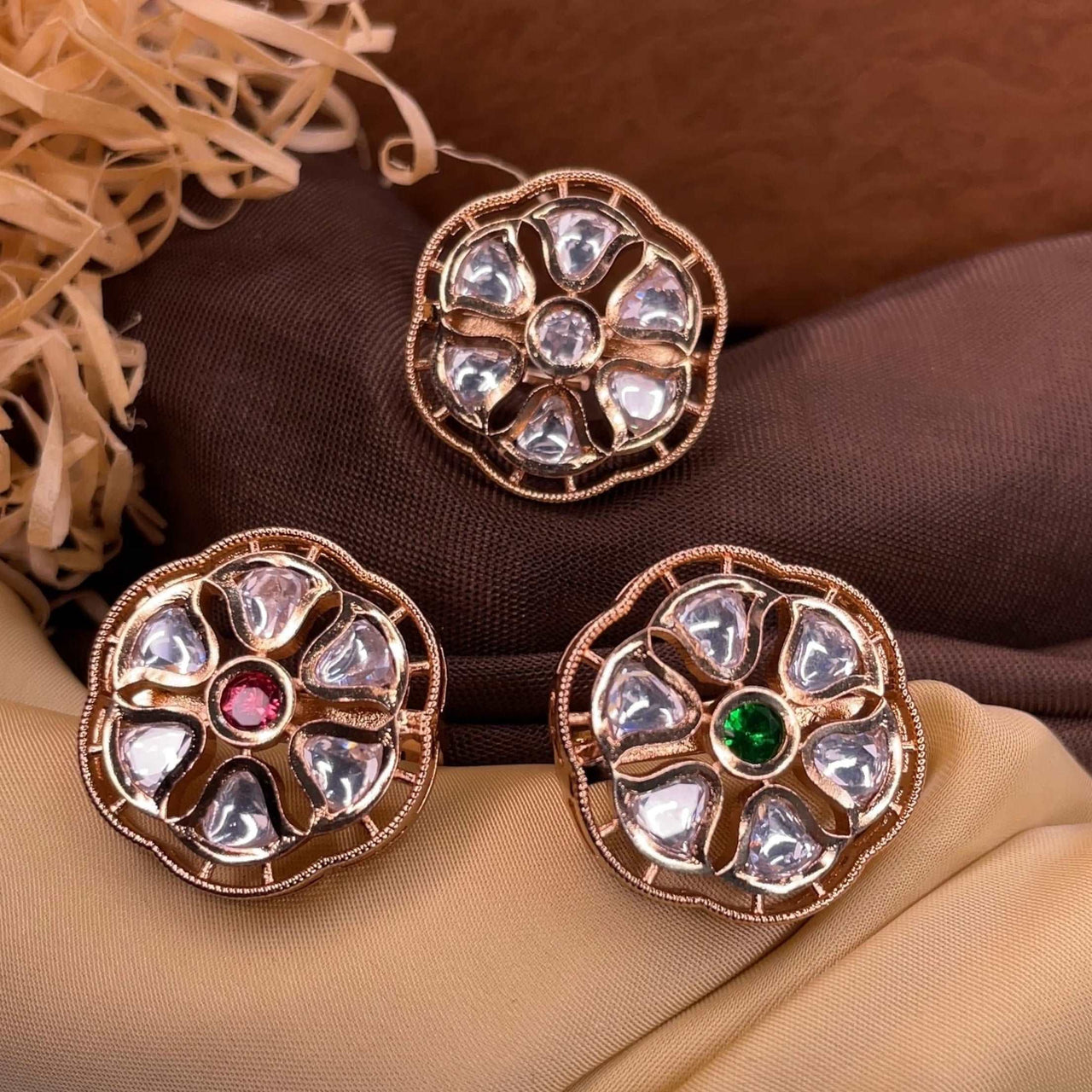 Alluring Polki 3 Flower Combo Ring - Abdesignsjewellery