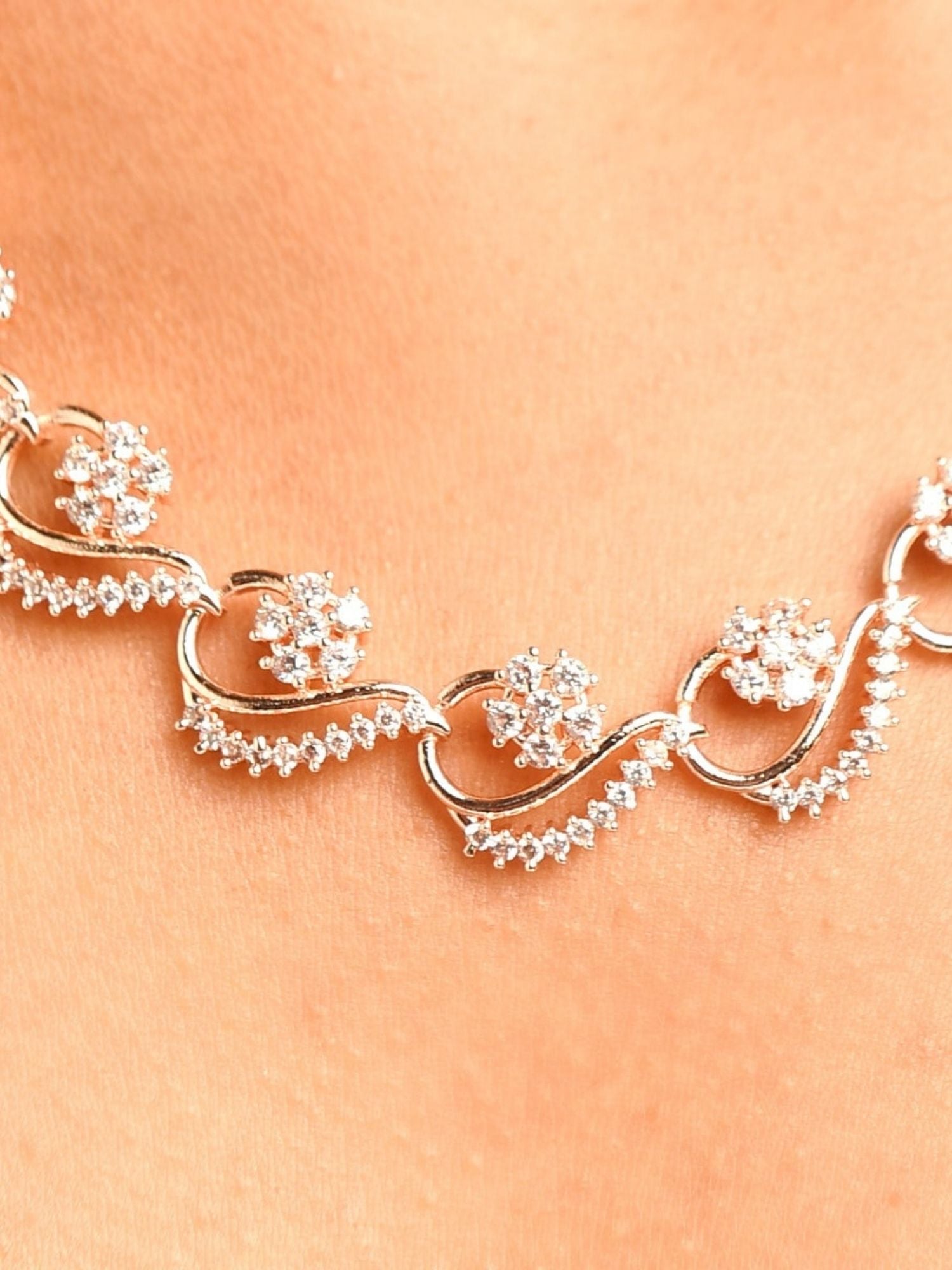 Floral American Diamond Necklace Set with Earrings – Gold, Rose Gold & Silver Plated | Abdesigns