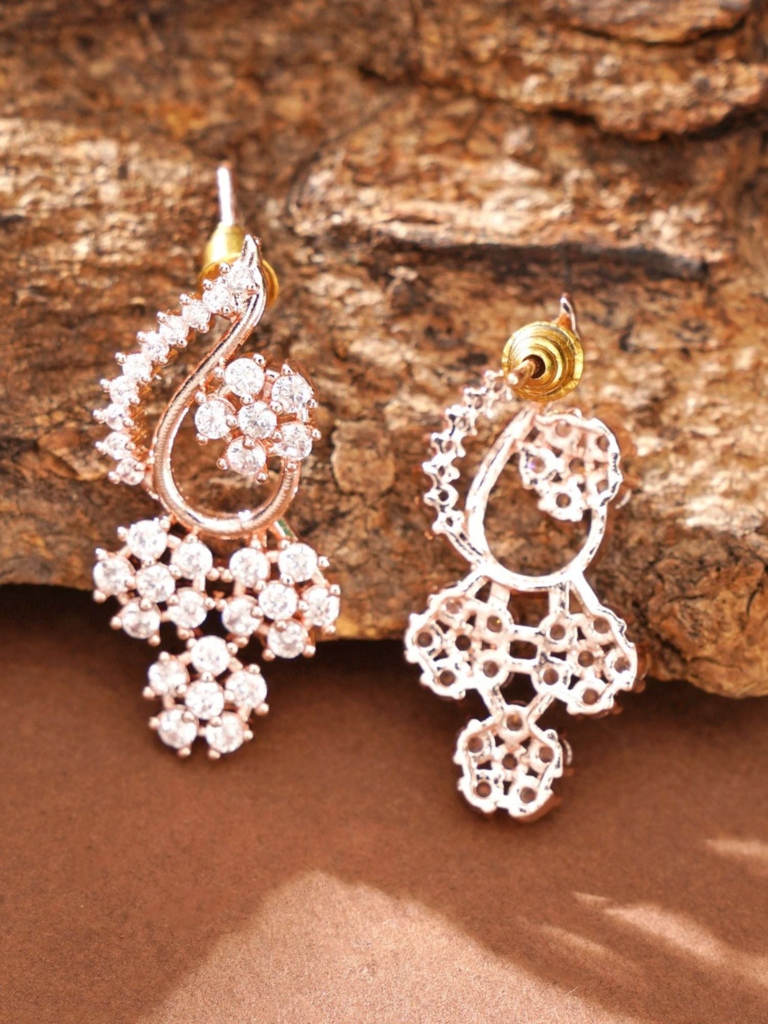 Floral American Diamond Necklace Set with Earrings – Gold, Rose Gold & Silver Plated | Abdesigns