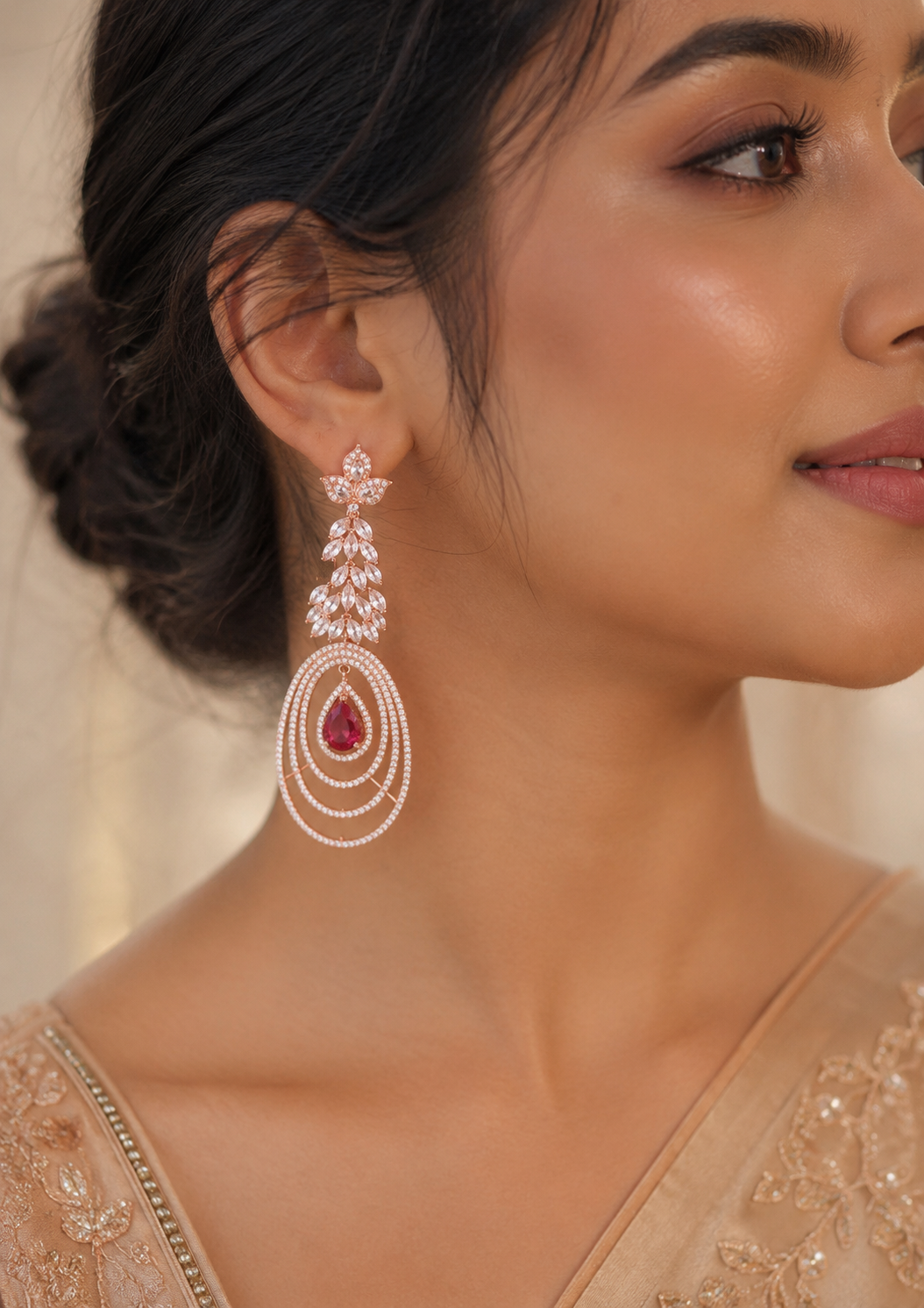 Rose Gold American Diamond Dangler Earrings for Women | Abdesigns