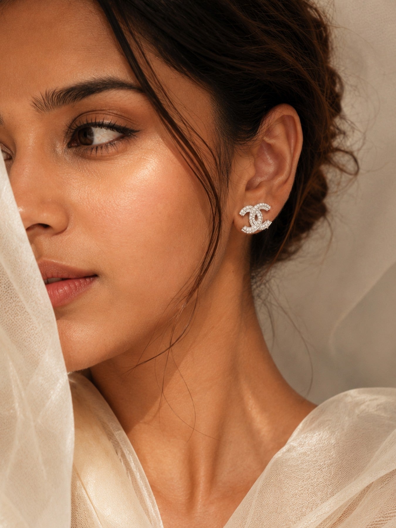 Chanel logo earrings silver stud women