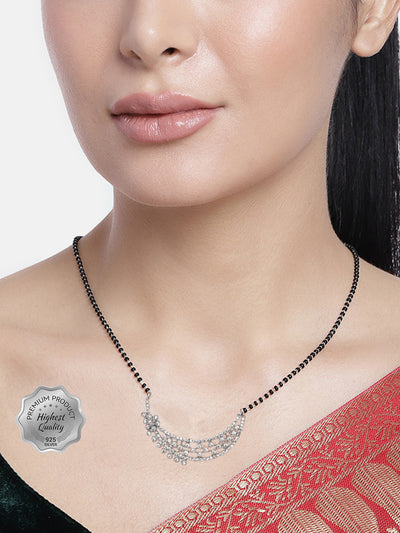 925 Sterling Silver Floral Diamond Mangalsutra