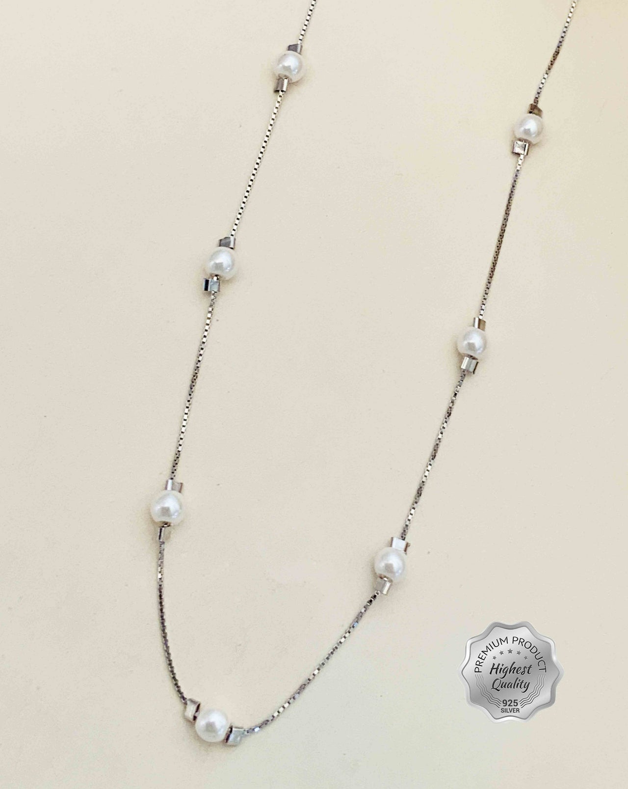 925 Sterling Silver Pearl Chain With Earring 