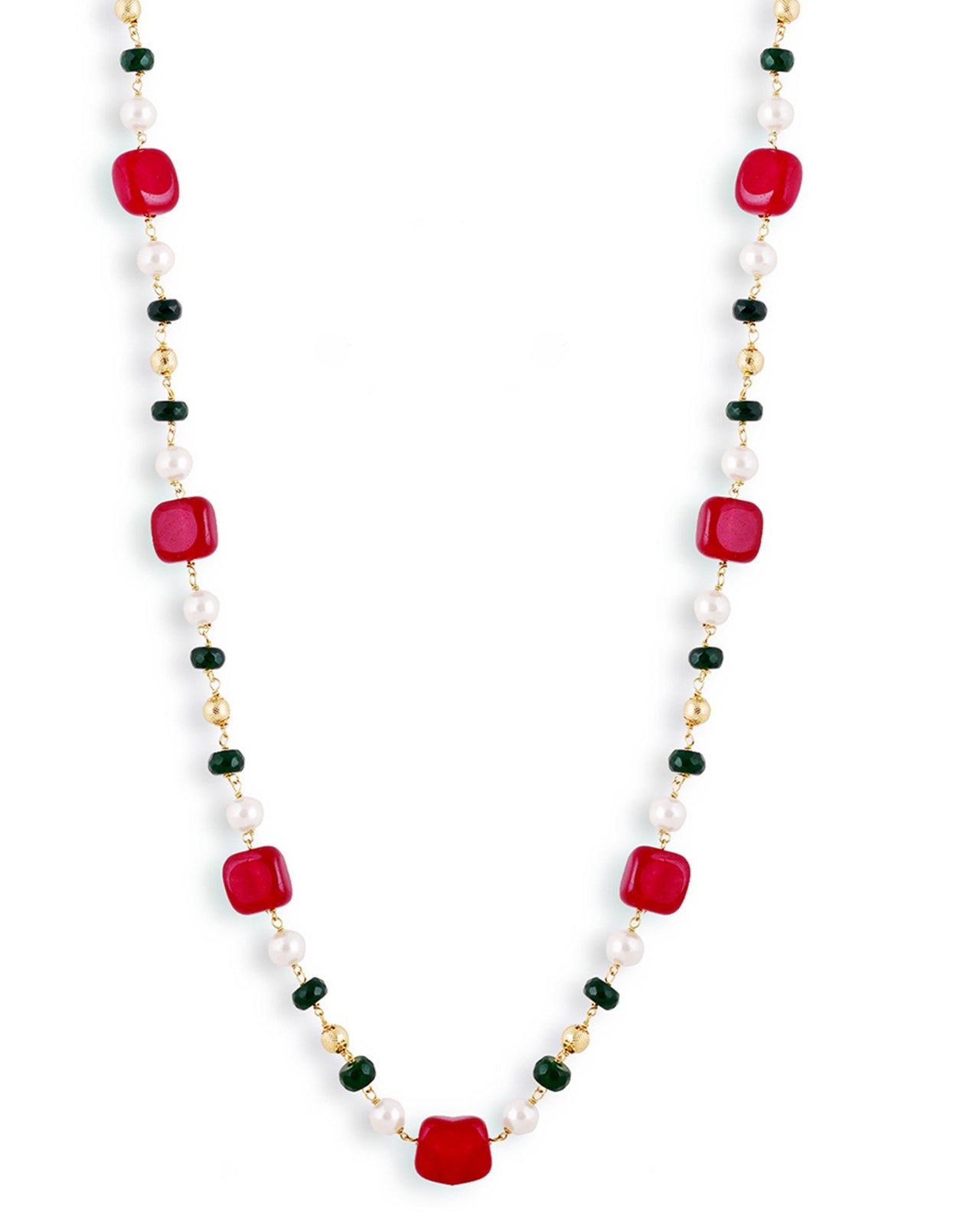 Golden Red Beads Pearls Stones Jaipuri Mala - Abdesignsjewellery