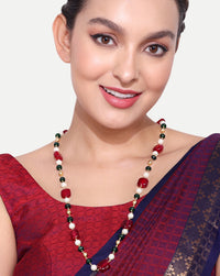 Thumbnail for Golden Red Beads Pearls Stones Jaipuri Mala - Abdesignsjewellery