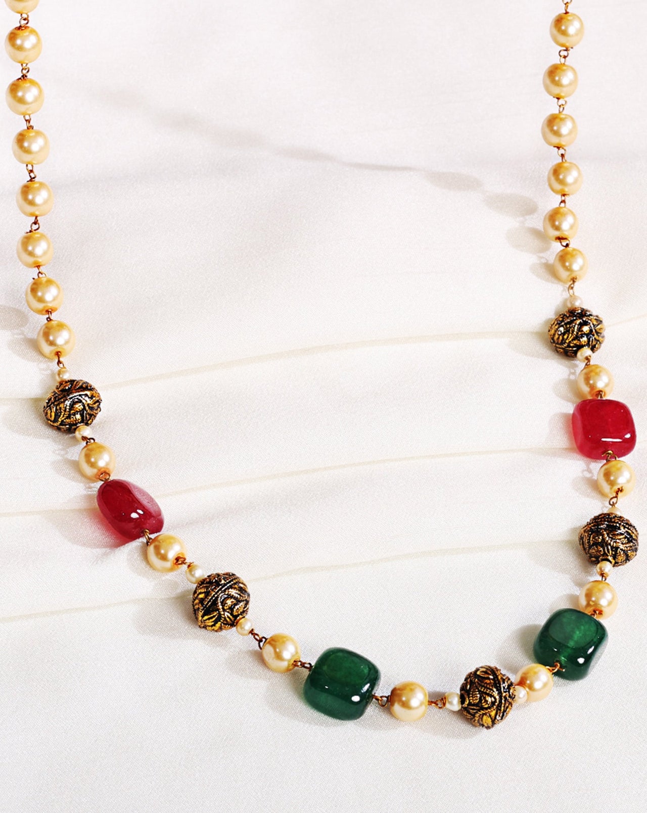Gold Plated Jaipuri Beads Pearls Jewellery Mala - Abdesignsjewellery