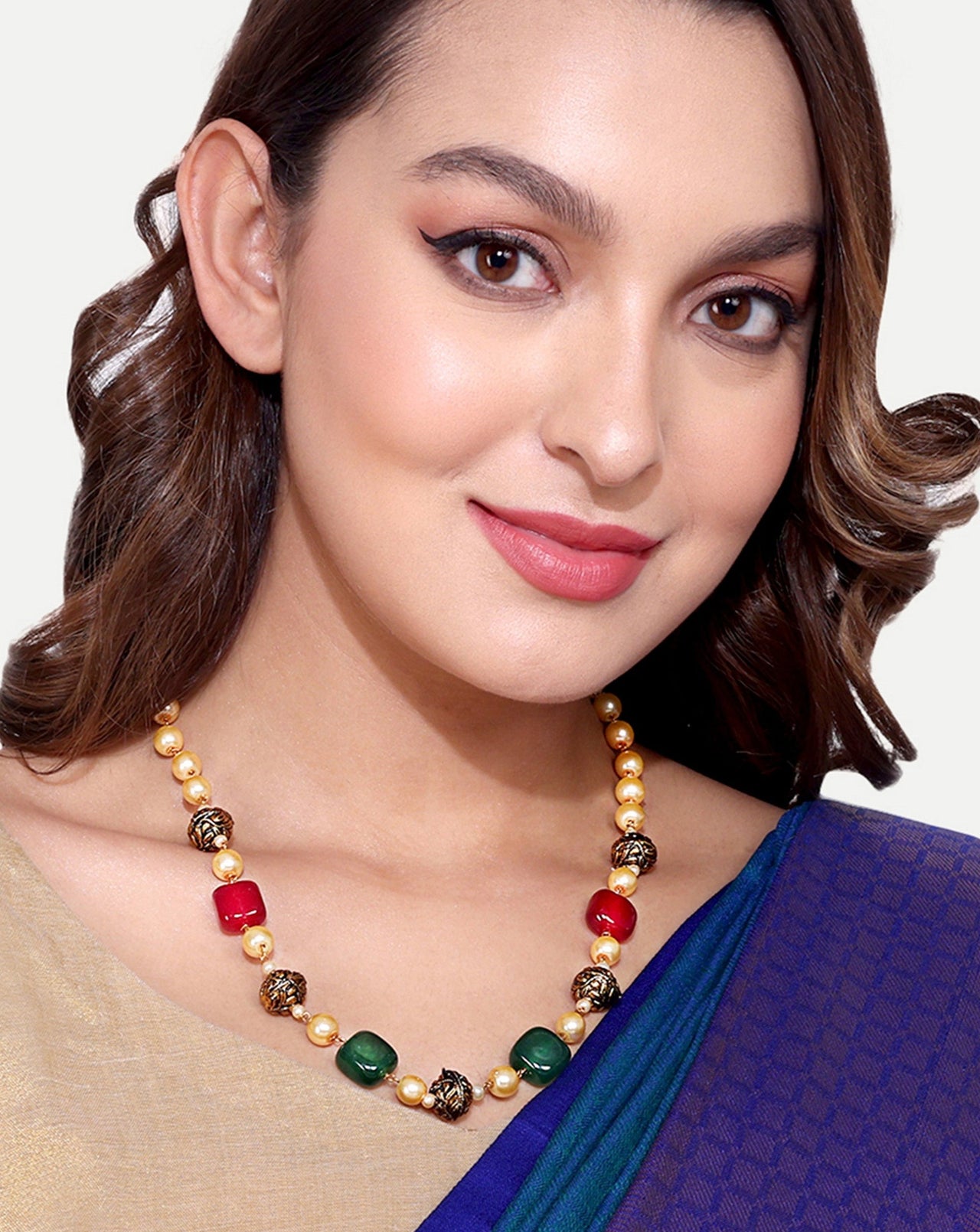 Gold Plated Jaipuri Beads Pearls Jewellery Mala - Abdesignsjewellery