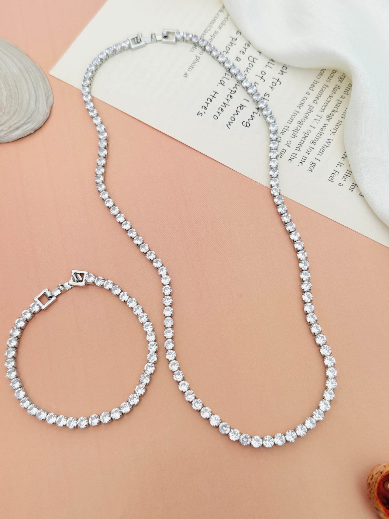 Round Silver Plated American Diamond Bracelet Chain Combo Set